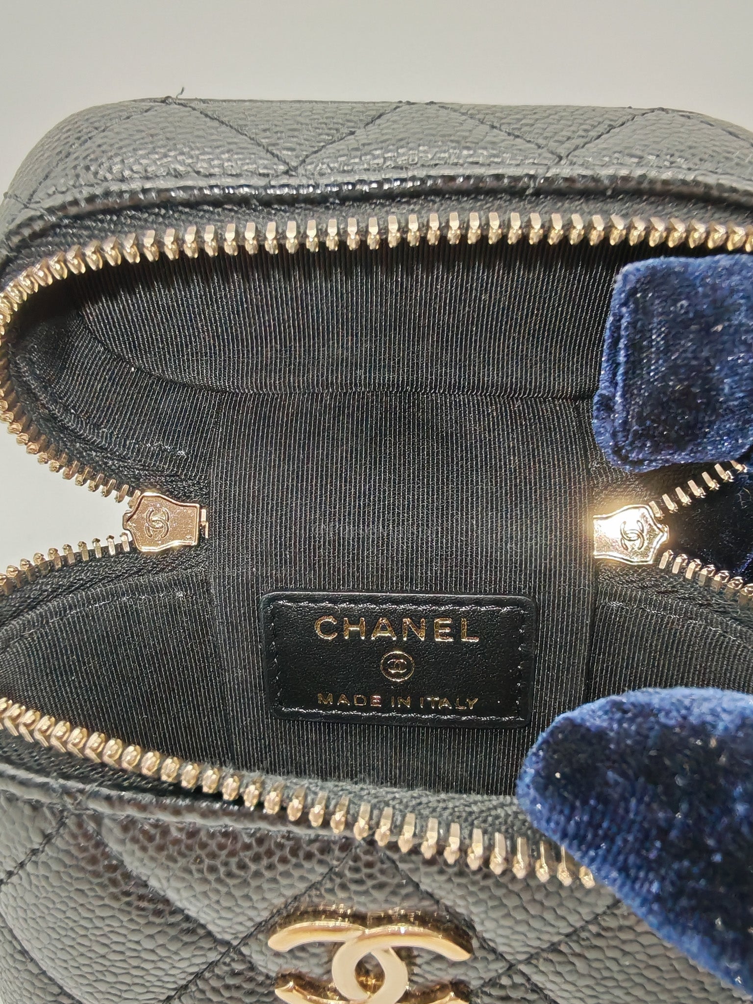 22C Vanity Mini Case Top Handle in Black Quilted Caviar Leather and Light Gold Hardware Series 31 | Purse Maison Luxury Bags Shop