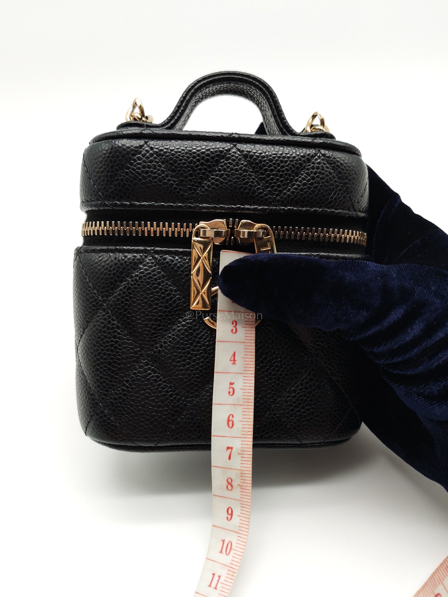 22C Vanity Mini Case Top Handle in Black Quilted Caviar Leather and Light Gold Hardware Series 31 | Purse Maison Luxury Bags Shop