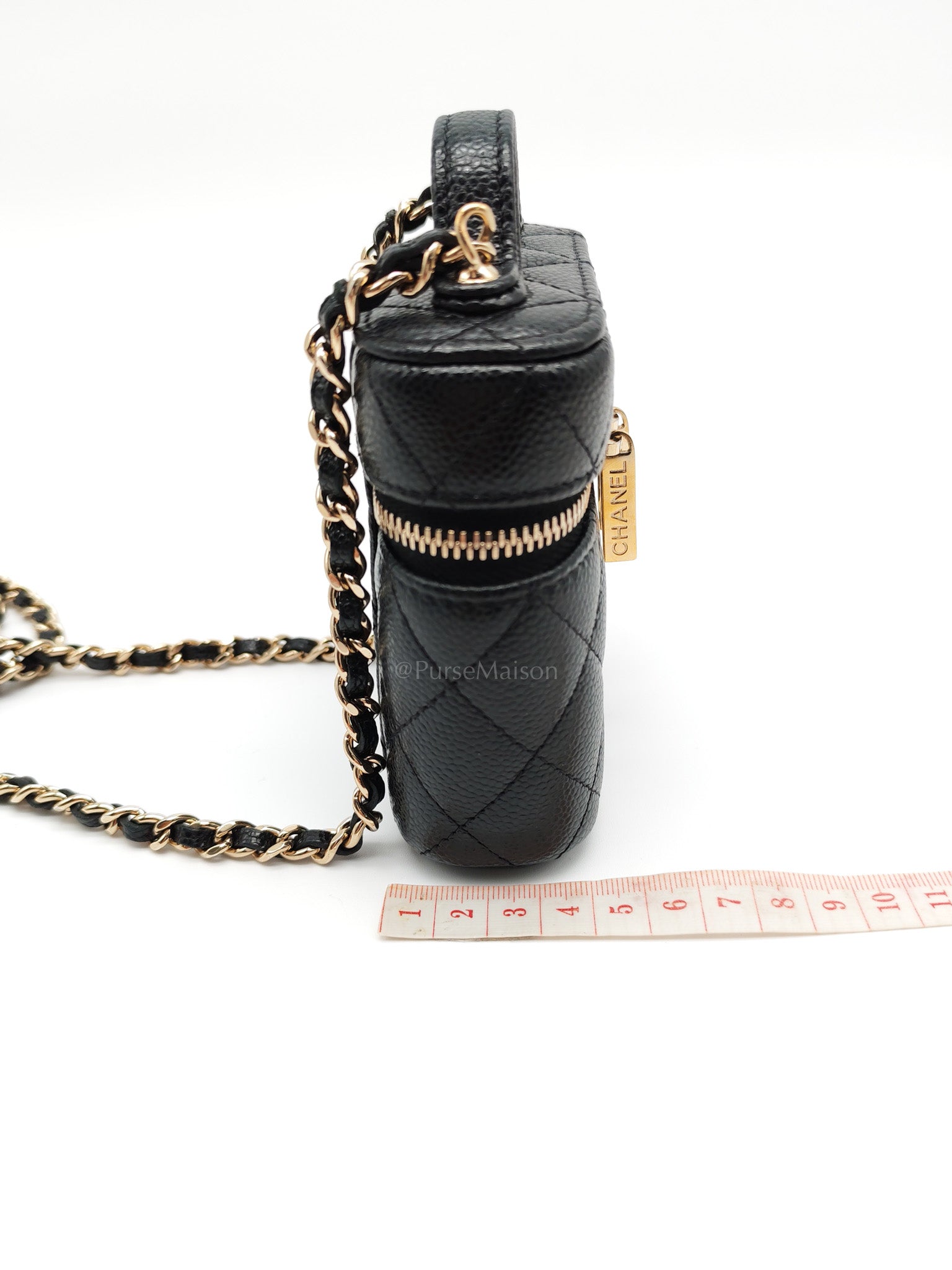 22C Vanity Mini Case Top Handle in Black Quilted Caviar Leather and Light Gold Hardware Series 31 | Purse Maison Luxury Bags Shop