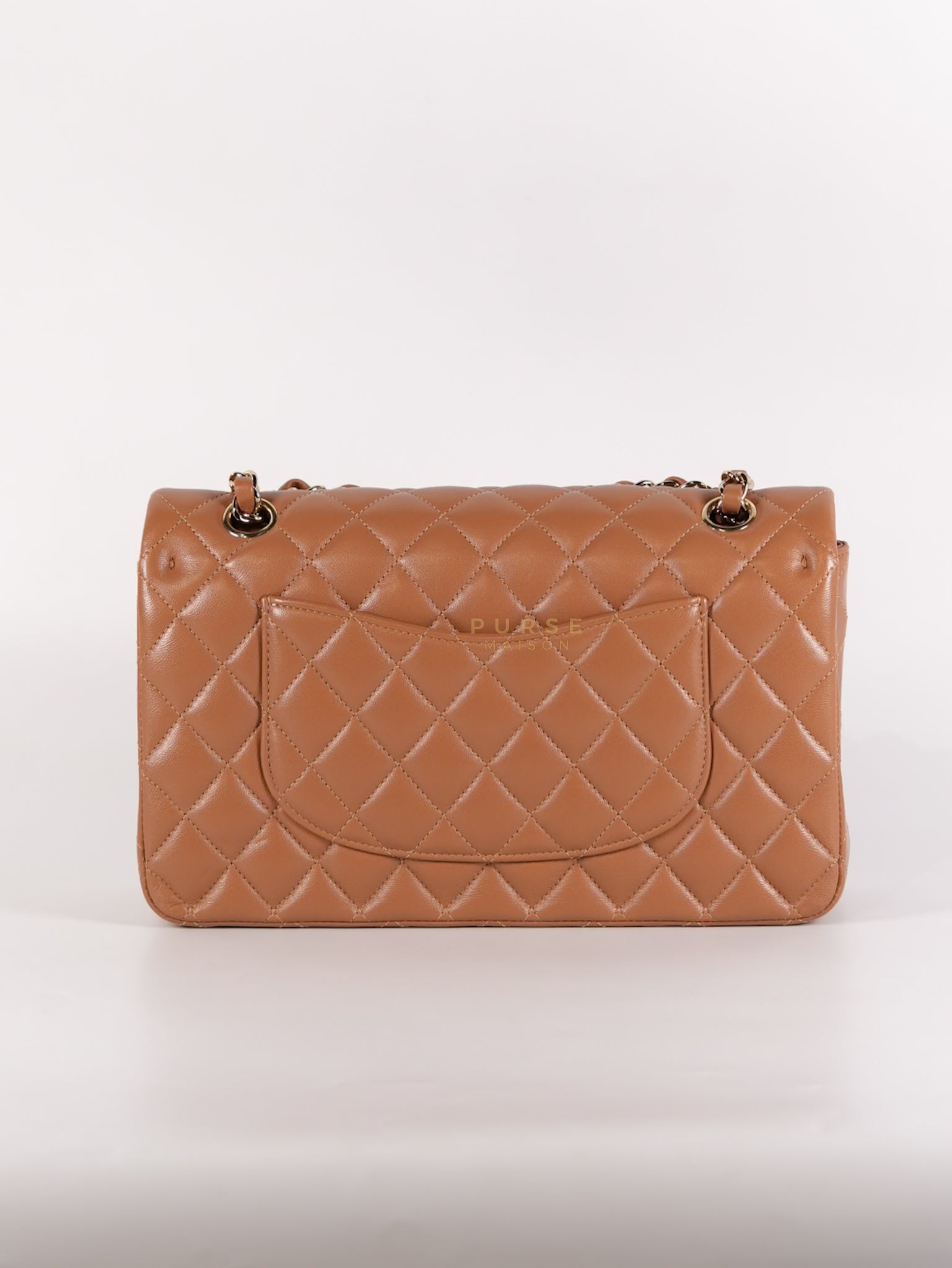 22S Classic Double Flap Medium in Caramel Lambskin Leather and Light Gold Hardware (Microchip) | Purse Maison Luxury Bags Shop