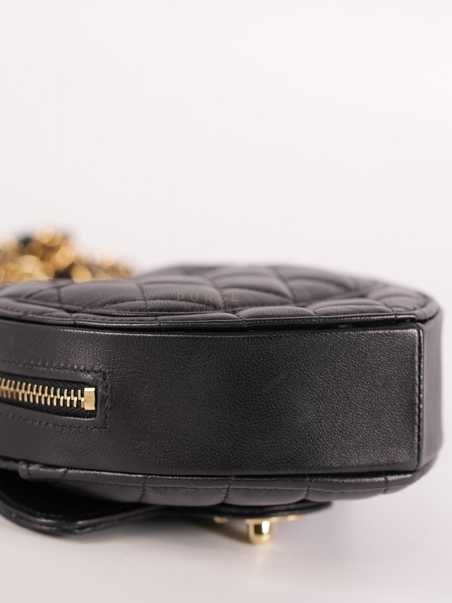 22S Heart Bag Black in Lambskin Leather and Light Gold Hardware Series 32 | Purse Maison Luxury Bags Shop