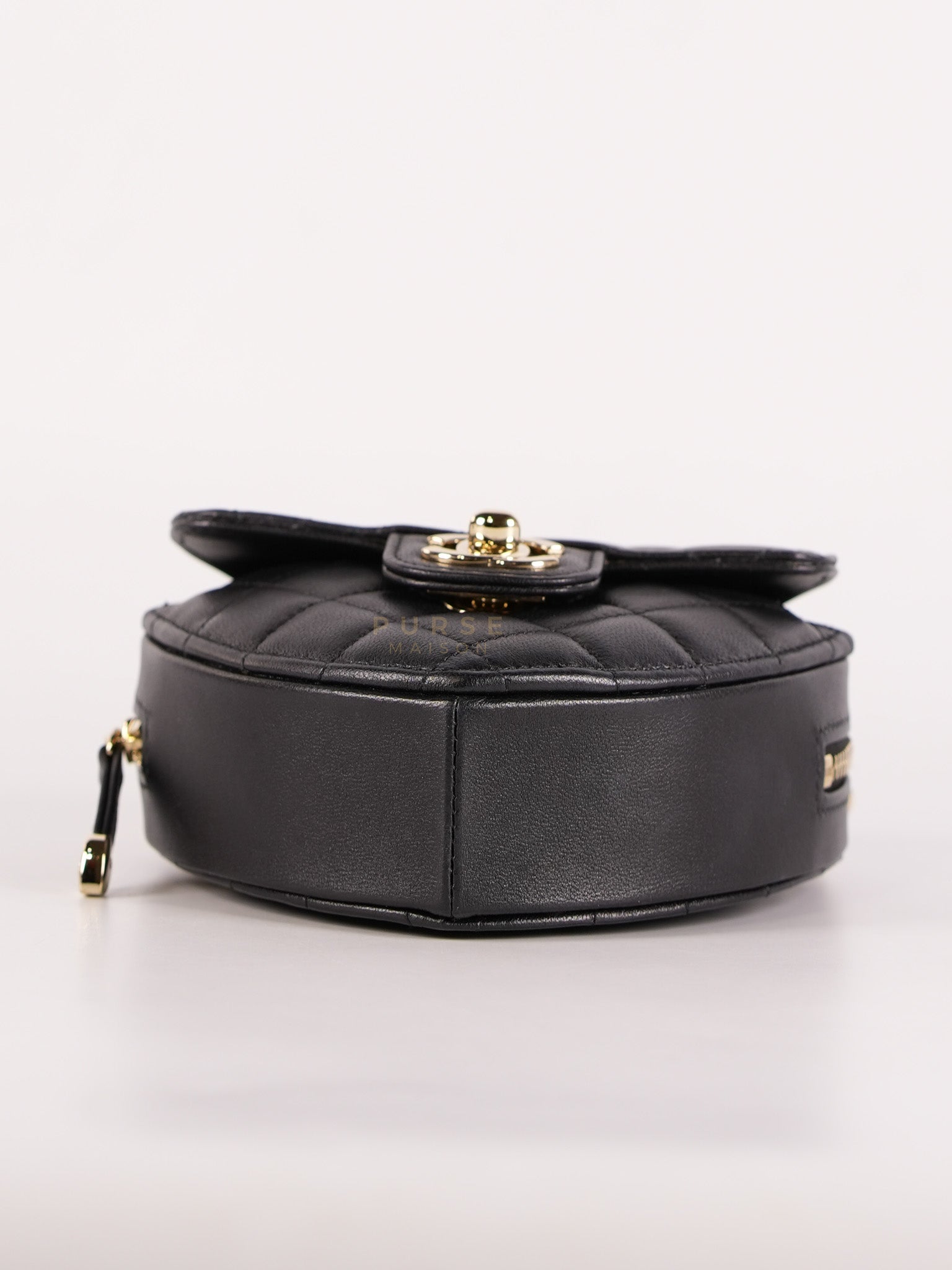 22S Heart Bag Black in Lambskin Leather and Light Gold Hardware Series 32 | Purse Maison Luxury Bags Shop