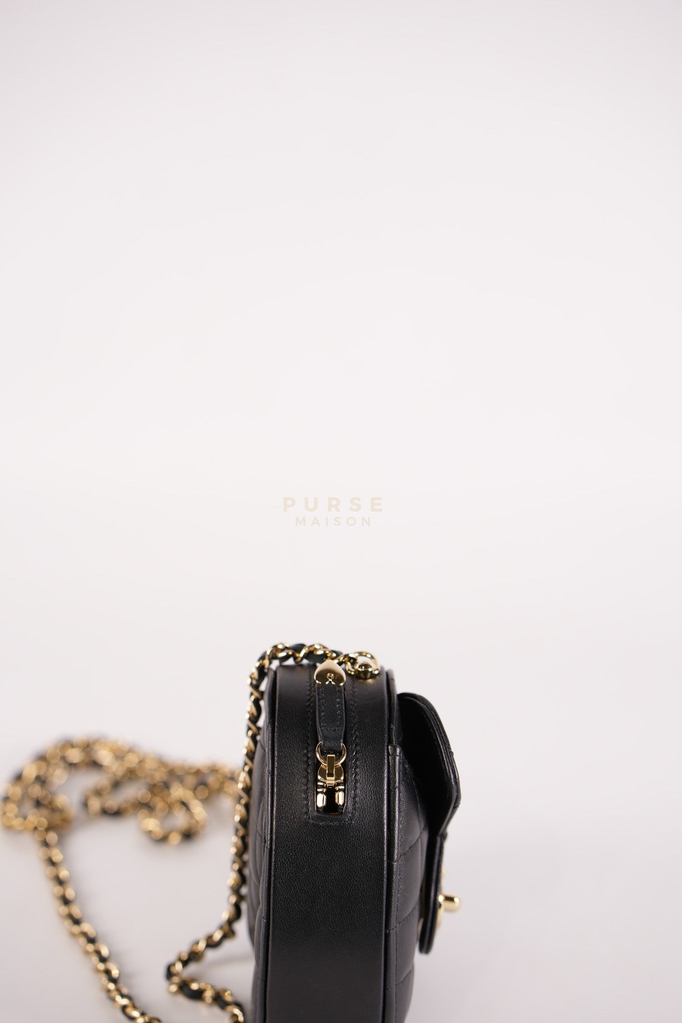 22S Heart Bag Black in Lambskin Leather and Light Gold Hardware Series 32 | Purse Maison Luxury Bags Shop