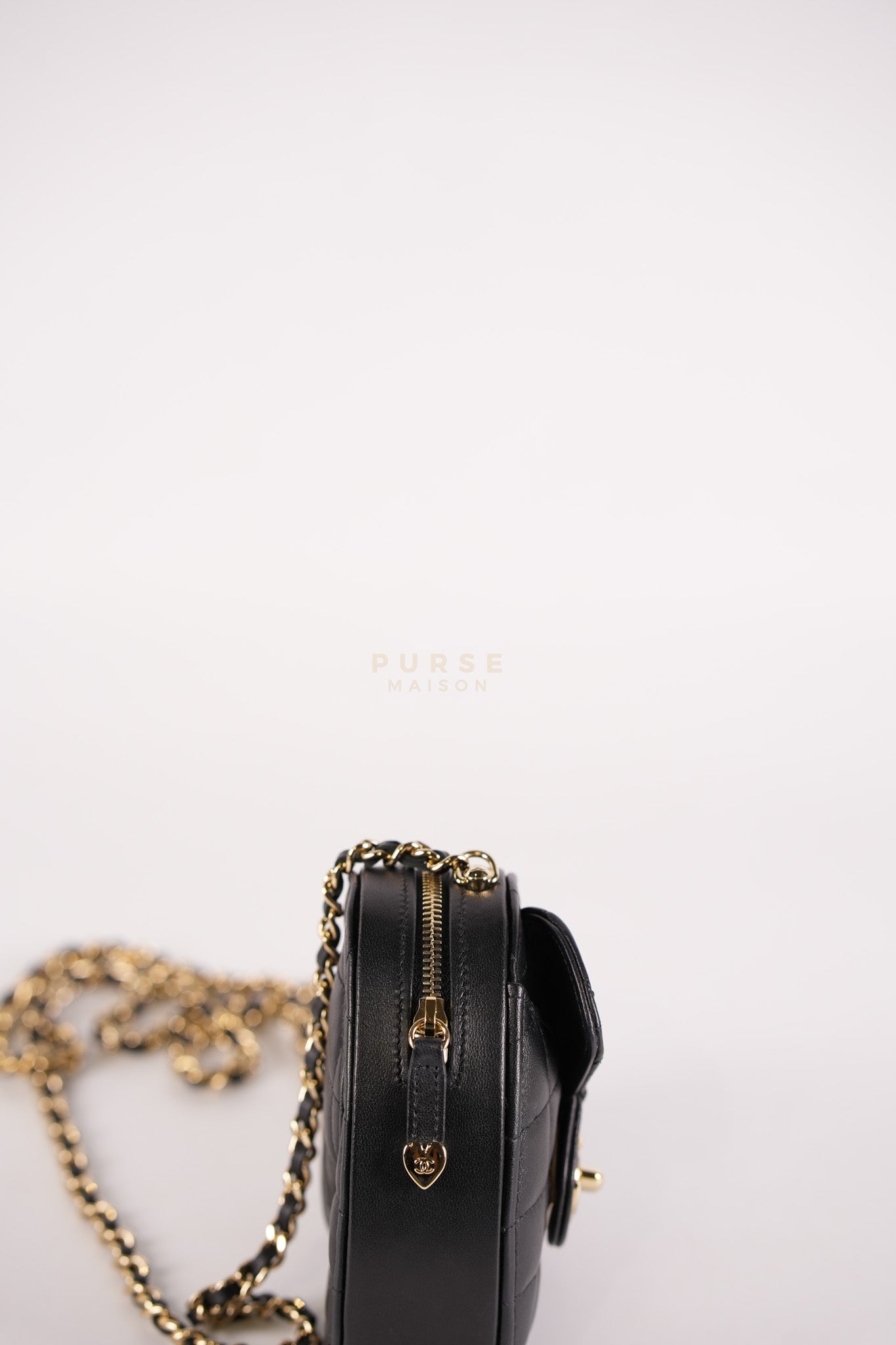 22S Heart Bag Black in Lambskin Leather and Light Gold Hardware Series 32 | Purse Maison Luxury Bags Shop