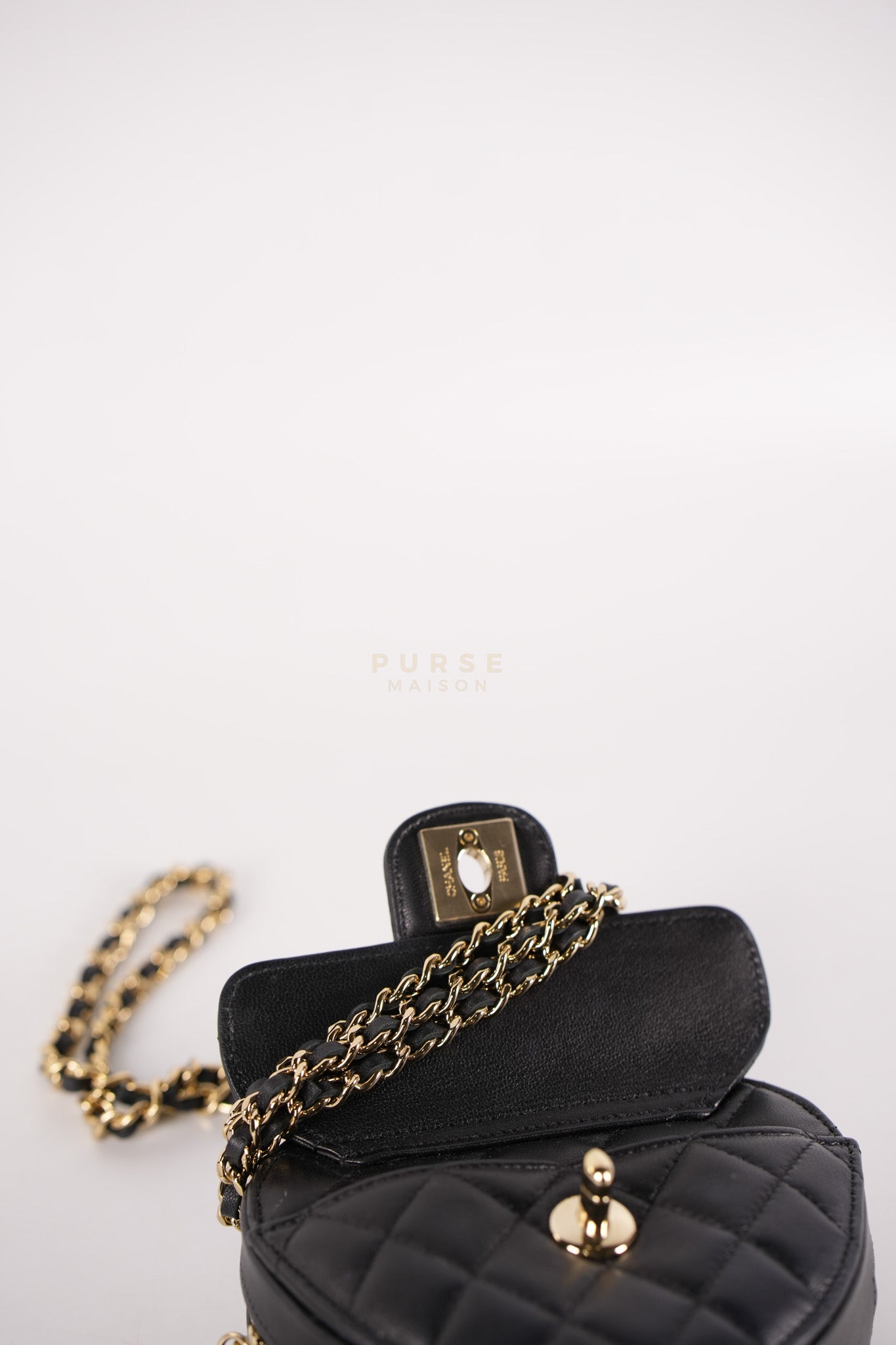 22S Heart Bag Black in Lambskin Leather and Light Gold Hardware Series 32 | Purse Maison Luxury Bags Shop