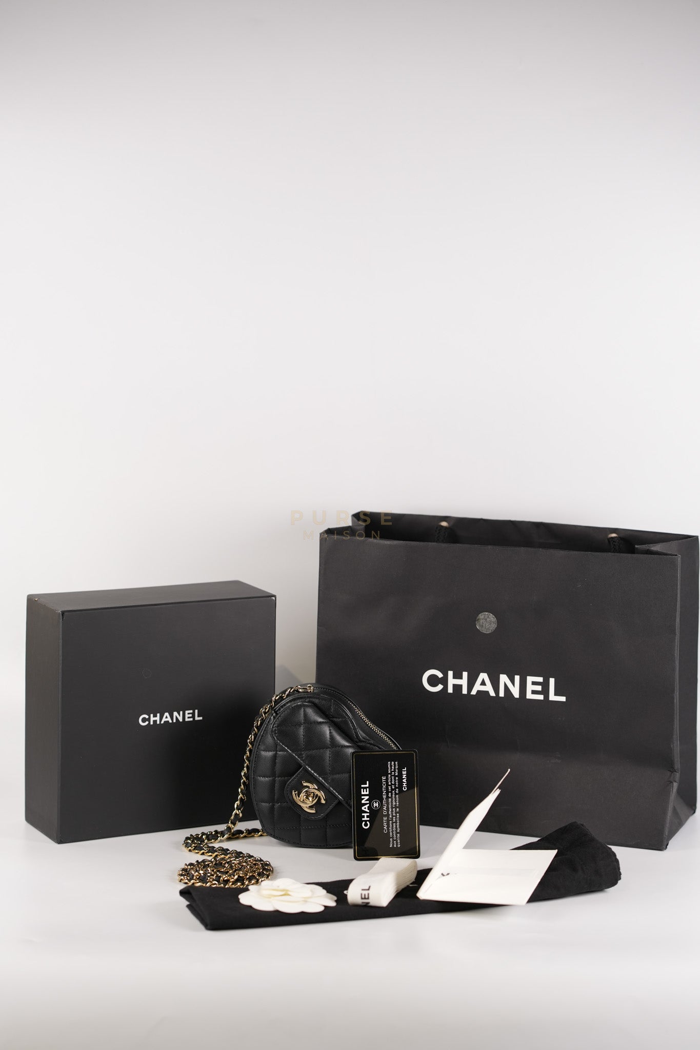 22S Heart Bag Black in Lambskin Leather and Light Gold Hardware Series 32 | Purse Maison Luxury Bags Shop