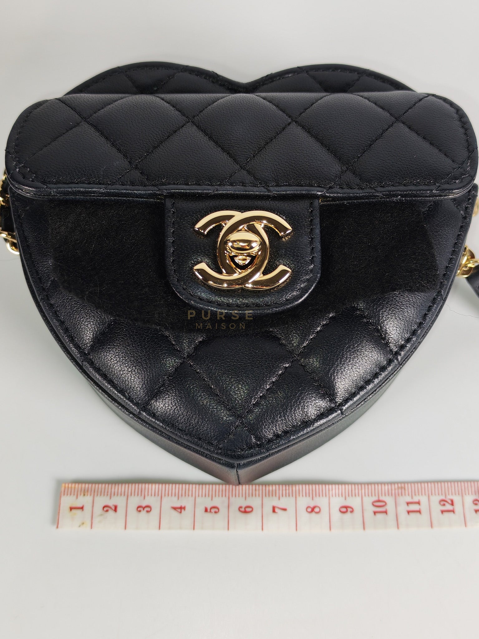 22S Heart Bag Black in Lambskin Leather and Light Gold Hardware Series 32 | Purse Maison Luxury Bags Shop