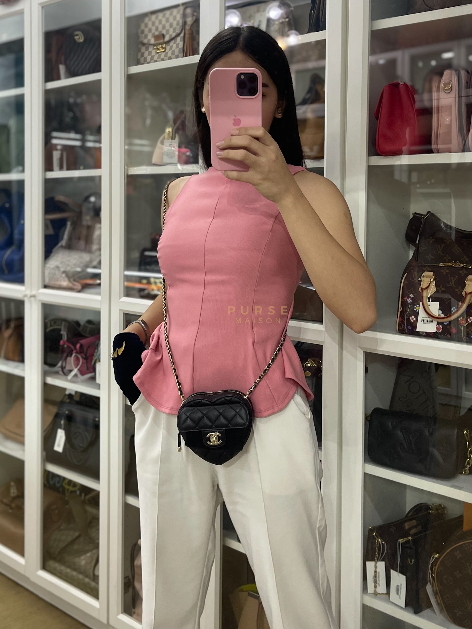 22S Heart Bag Black in Lambskin Leather and Light Gold Hardware Series 32 | Purse Maison Luxury Bags Shop