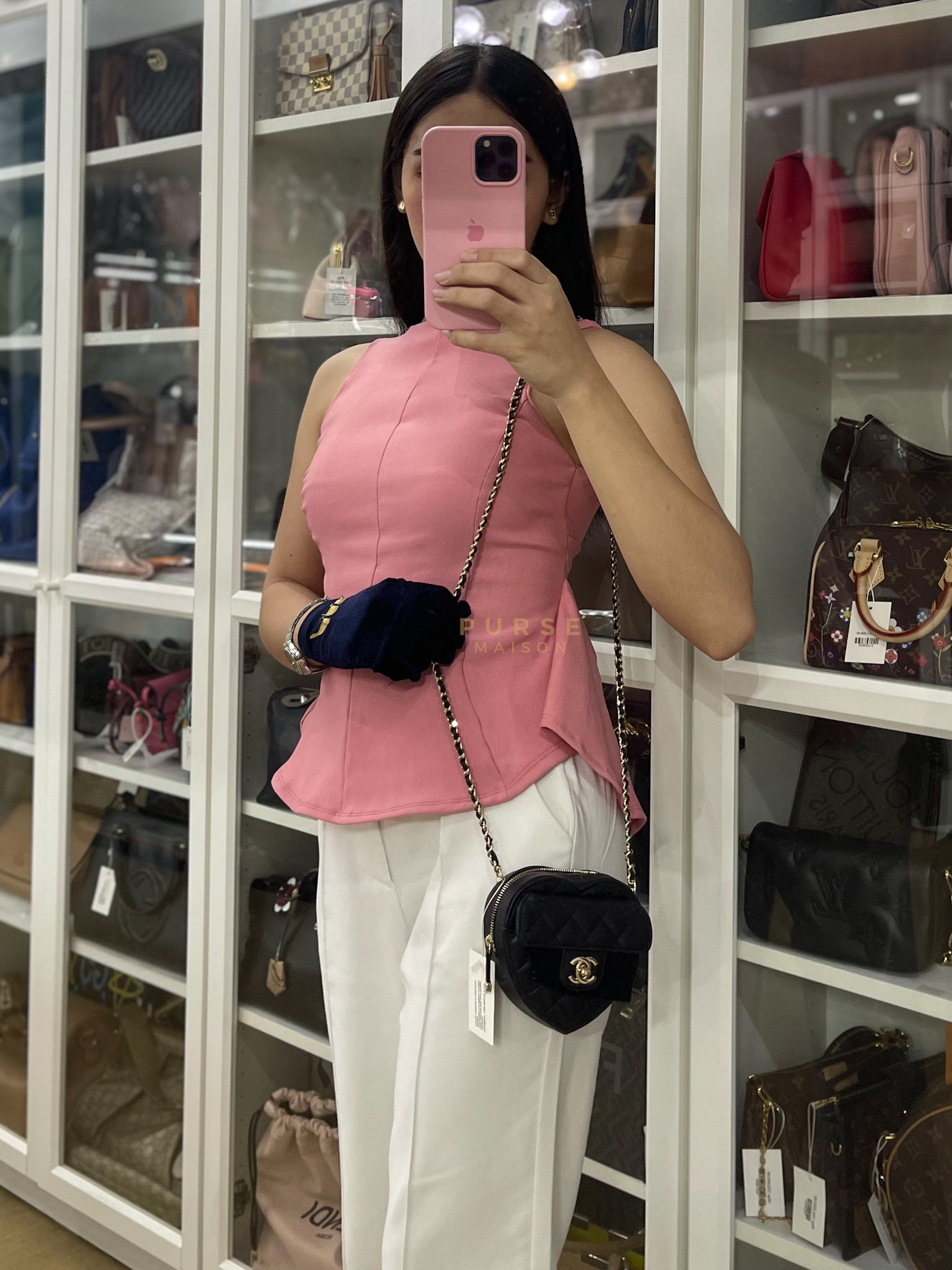 22S Heart Bag Black in Lambskin Leather and Light Gold Hardware Series 32 | Purse Maison Luxury Bags Shop