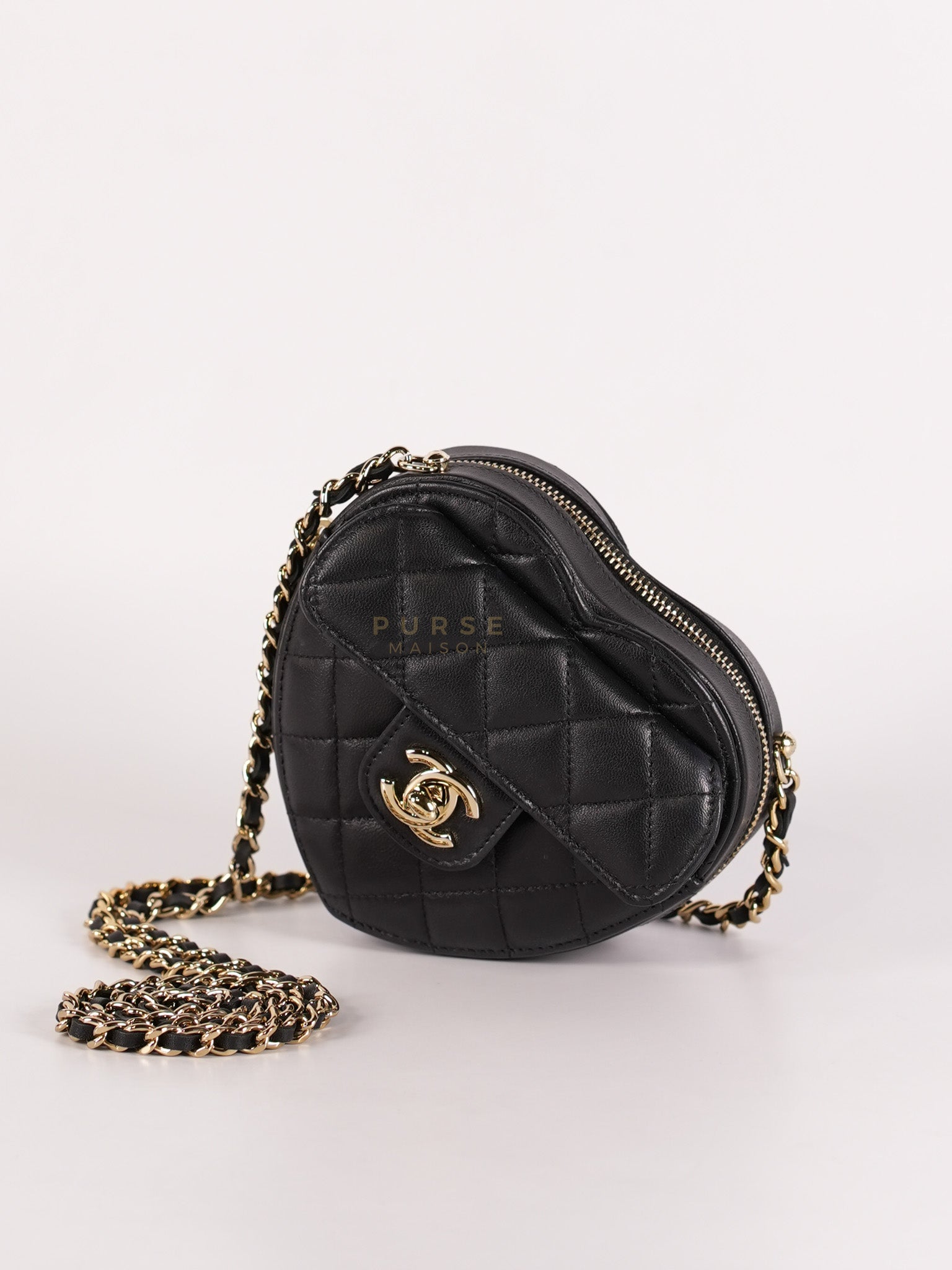 22S Heart Bag Black in Lambskin Leather and Light Gold Hardware Series 32 | Purse Maison Luxury Bags Shop