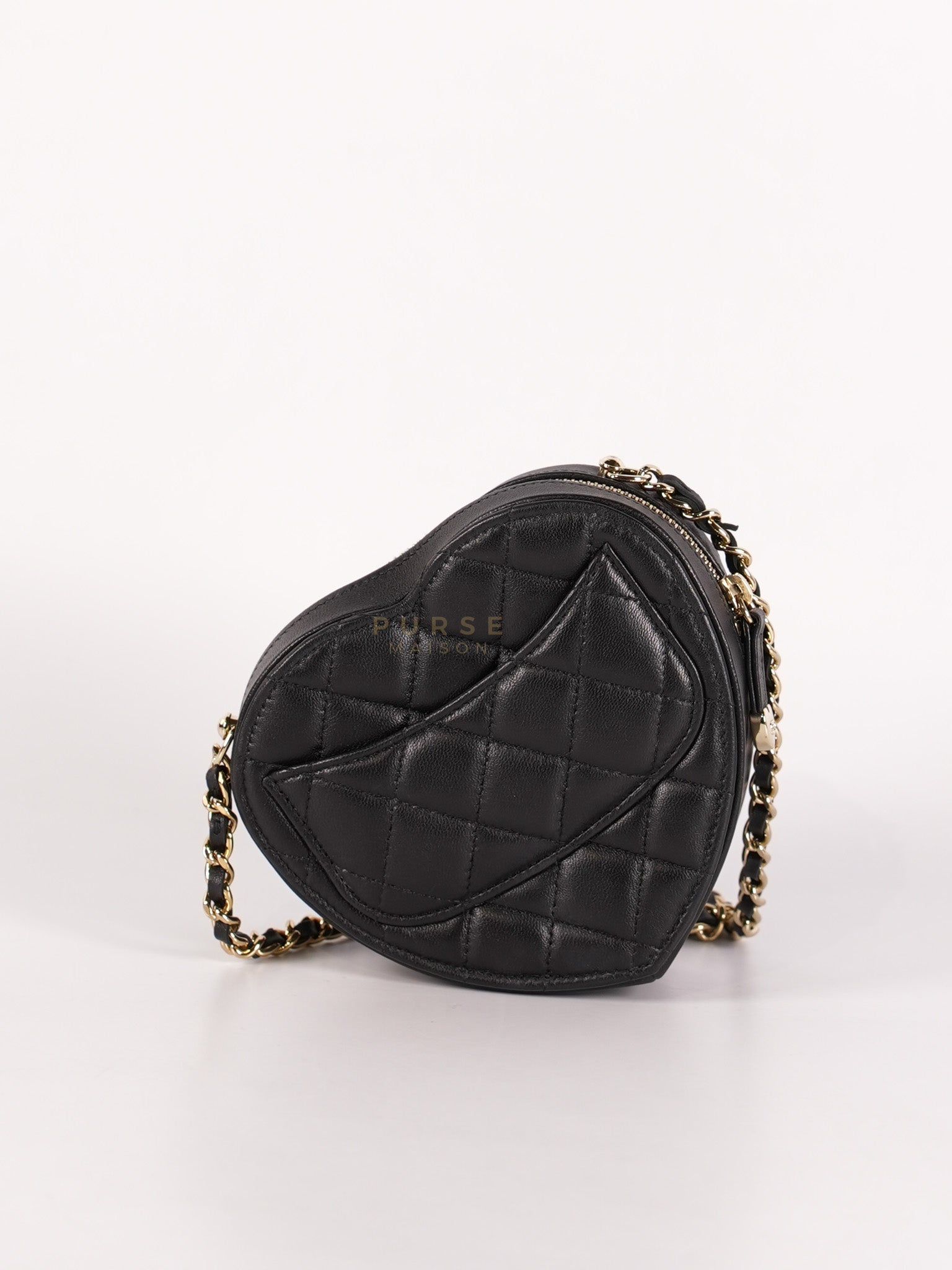 22S Heart Bag Black in Lambskin Leather and Light Gold Hardware Series 32 | Purse Maison Luxury Bags Shop