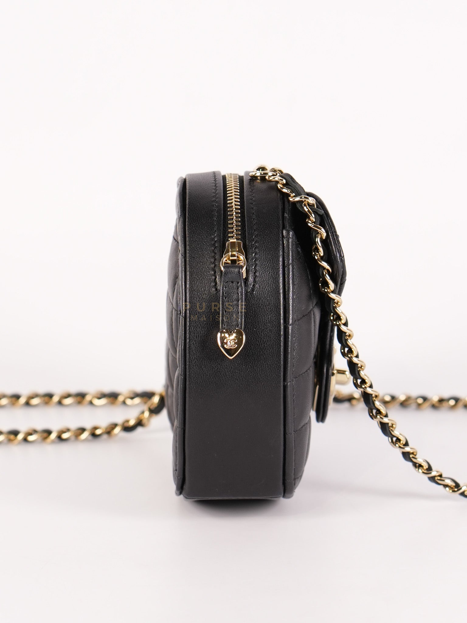 22S Heart Bag Black in Lambskin Leather and Light Gold Hardware Series 32 | Purse Maison Luxury Bags Shop