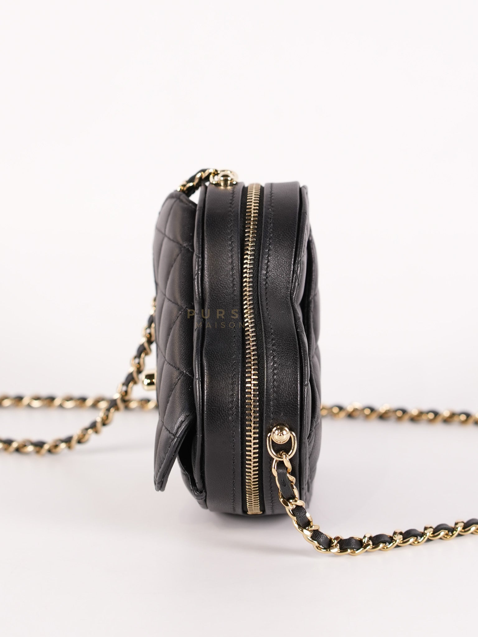22S Heart Bag Black in Lambskin Leather and Light Gold Hardware Series 32 | Purse Maison Luxury Bags Shop