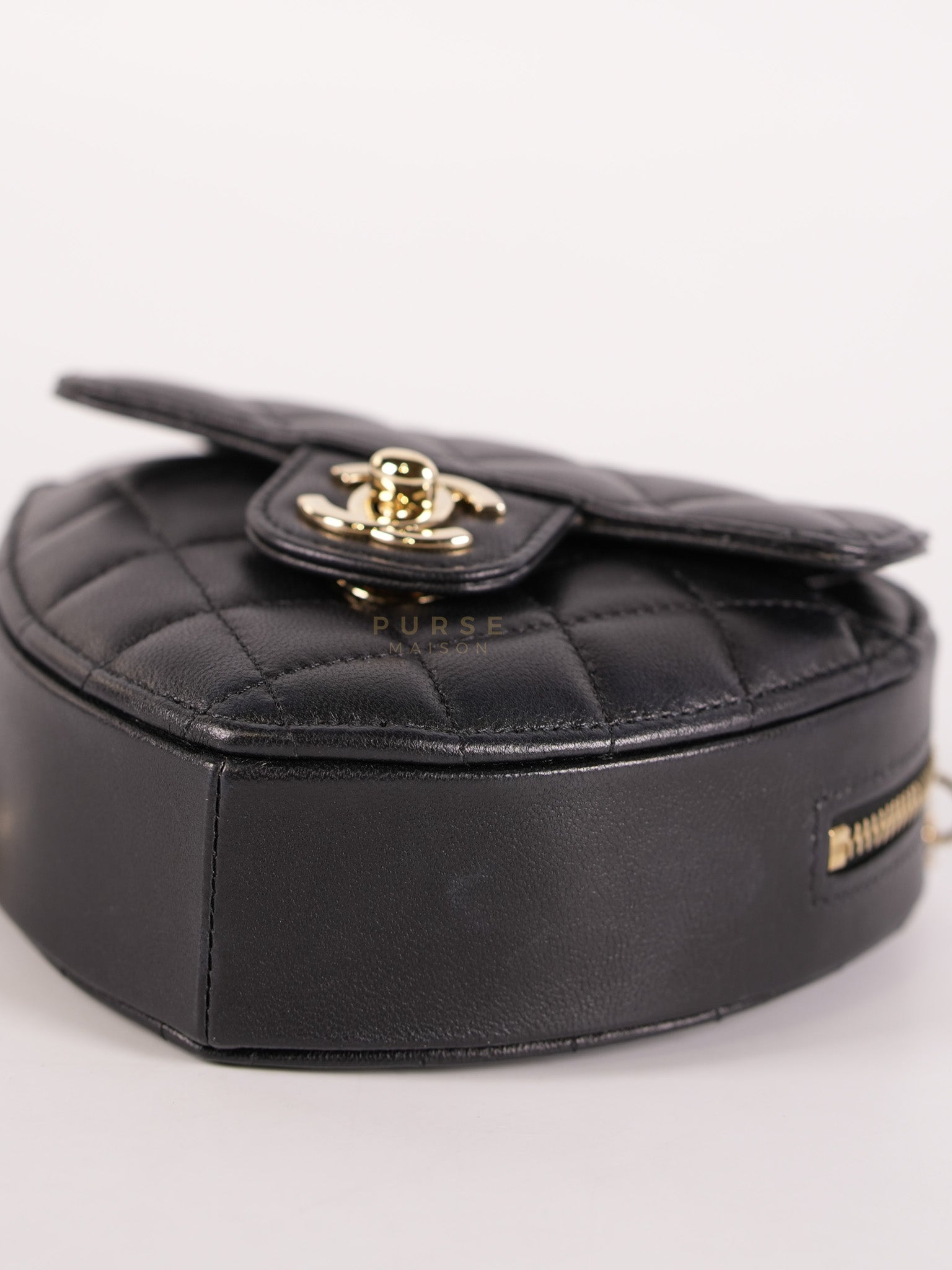 22S Heart Bag Black in Lambskin Leather and Light Gold Hardware Series 32 | Purse Maison Luxury Bags Shop