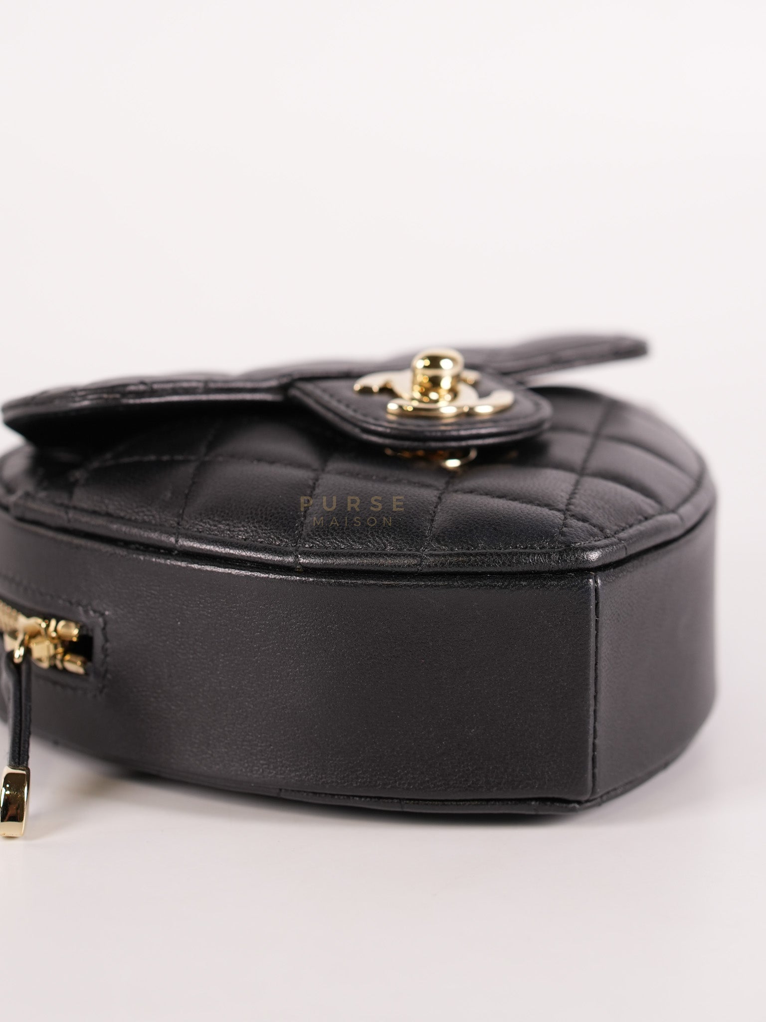 22S Heart Bag Black in Lambskin Leather and Light Gold Hardware Series 32 | Purse Maison Luxury Bags Shop