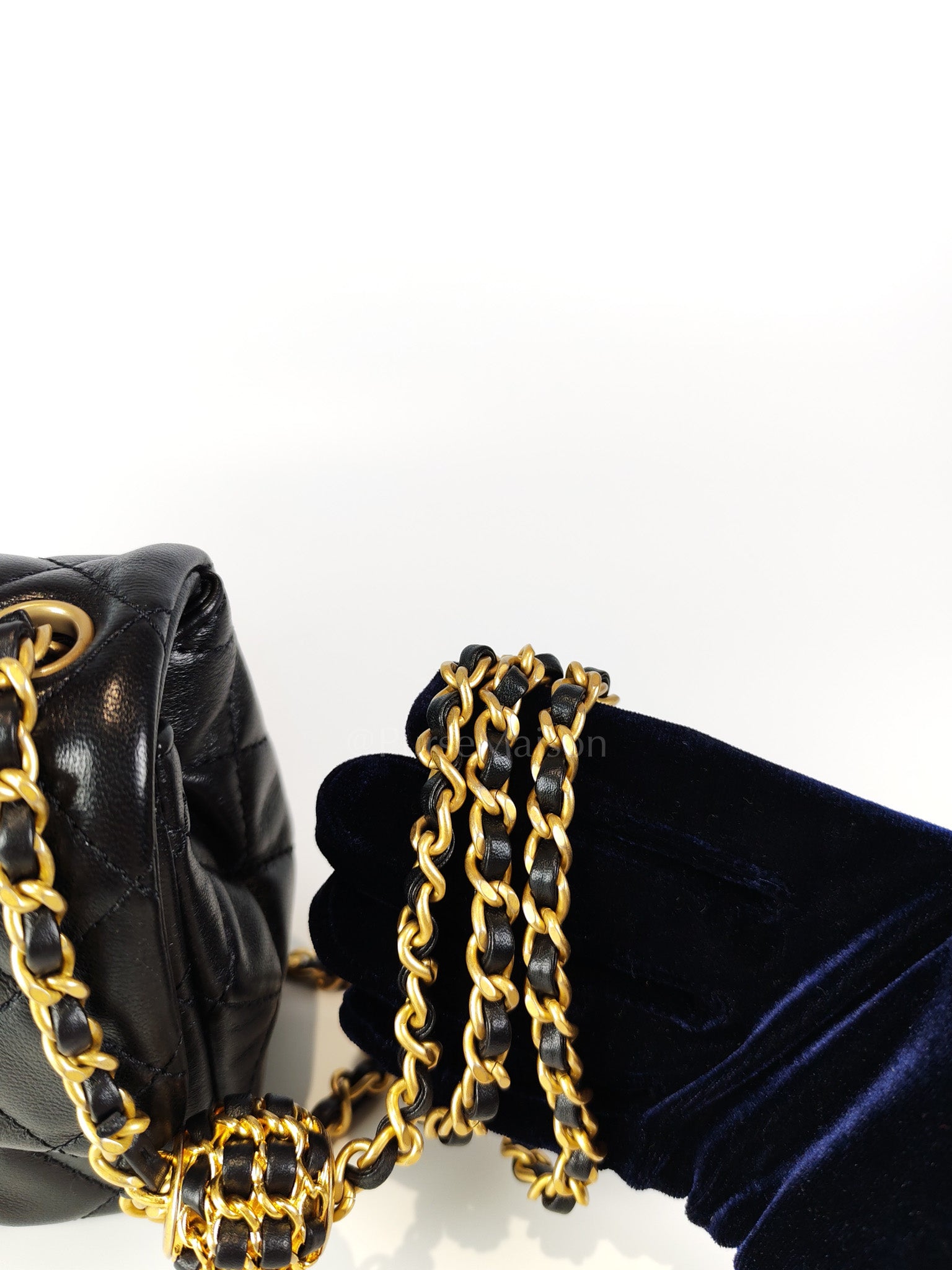 22S Mini Square Pearl Crush in Black Lambskin Leather and Aged Gold Harwadre (Microchip) | Purse Maison Luxury Bags Shop