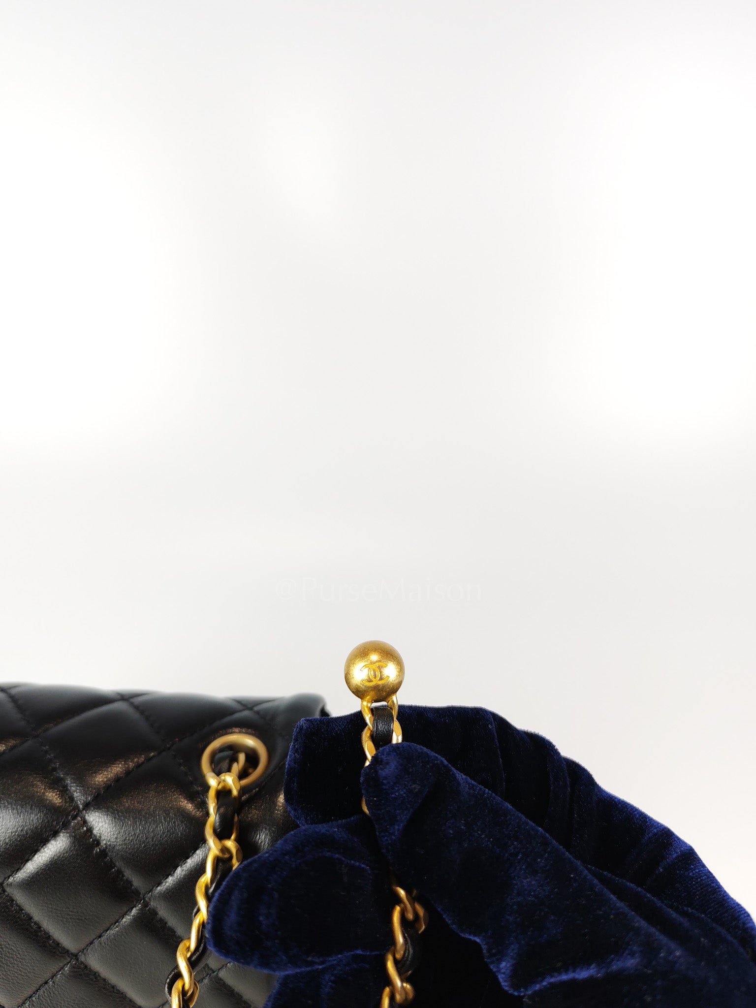 22S Mini Square Pearl Crush in Black Lambskin Leather and Aged Gold Harwadre (Microchip) | Purse Maison Luxury Bags Shop