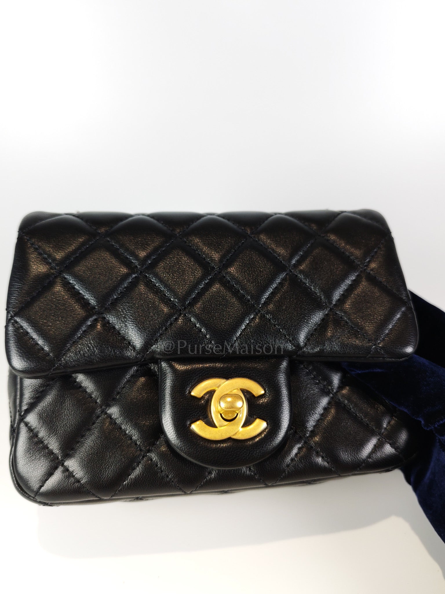 22S Mini Square Pearl Crush in Black Lambskin Leather and Aged Gold Harwadre (Microchip) | Purse Maison Luxury Bags Shop