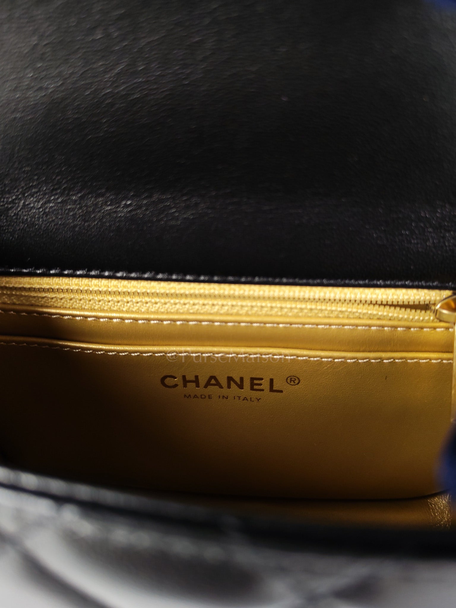 22S Mini Square Pearl Crush in Black Lambskin Leather and Aged Gold Harwadre (Microchip) | Purse Maison Luxury Bags Shop