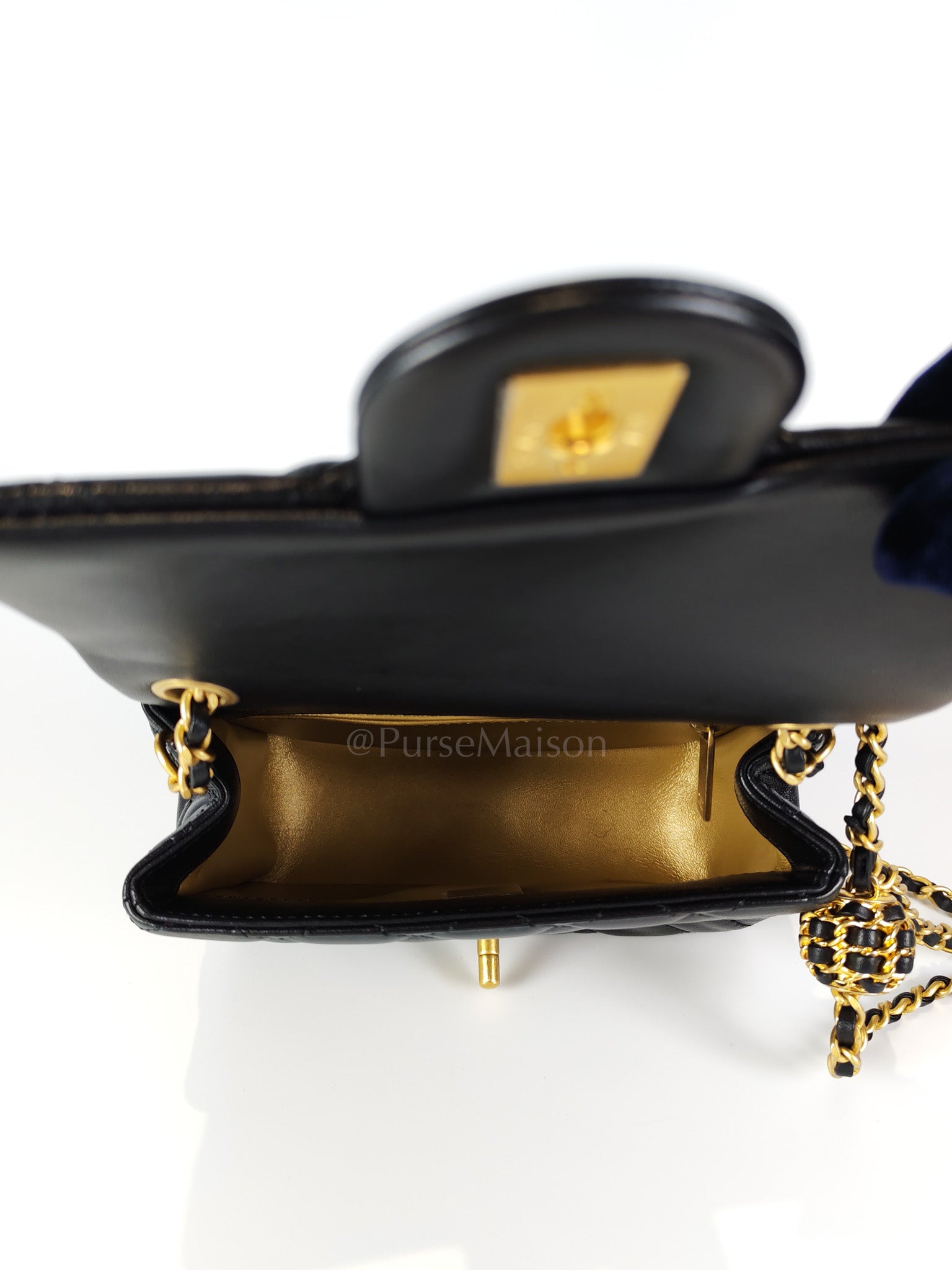 22S Mini Square Pearl Crush in Black Lambskin Leather and Aged Gold Harwadre (Microchip) | Purse Maison Luxury Bags Shop