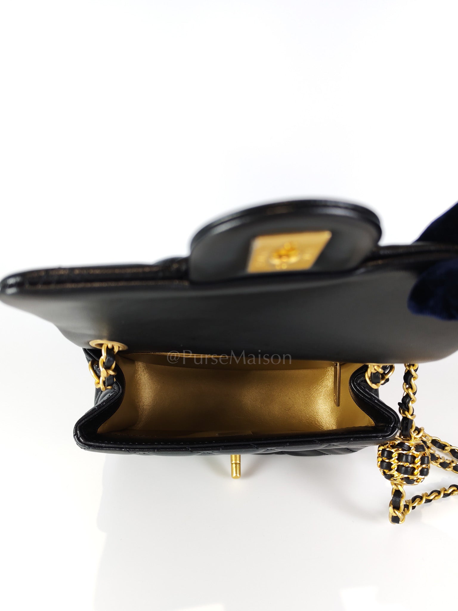 22S Mini Square Pearl Crush in Black Lambskin Leather and Aged Gold Harwadre (Microchip) | Purse Maison Luxury Bags Shop