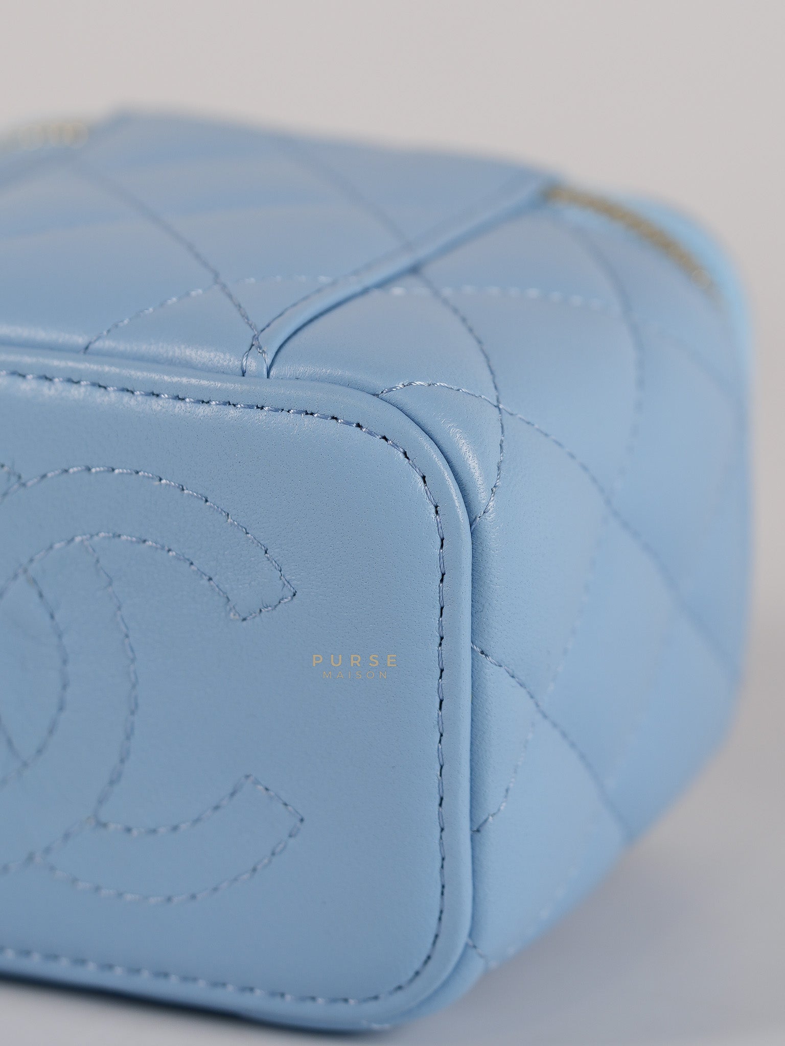 22S Nano Vanity Case in Light Blue Lambskin Leather and Light Gold Hardware Series 32 | Purse Maison Luxury Bags Shop