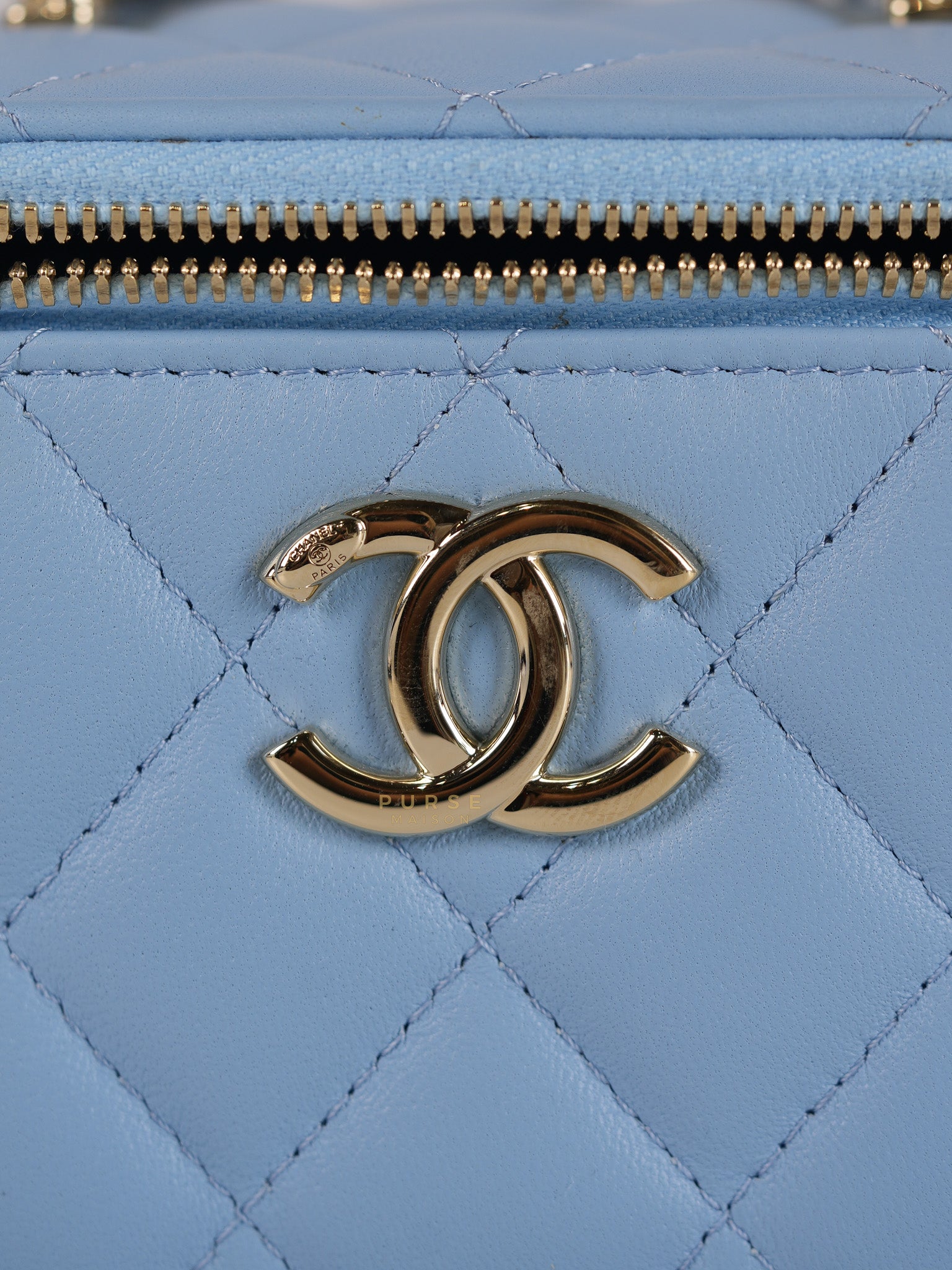22S Nano Vanity Case in Light Blue Lambskin Leather and Light Gold Hardware Series 32 | Purse Maison Luxury Bags Shop