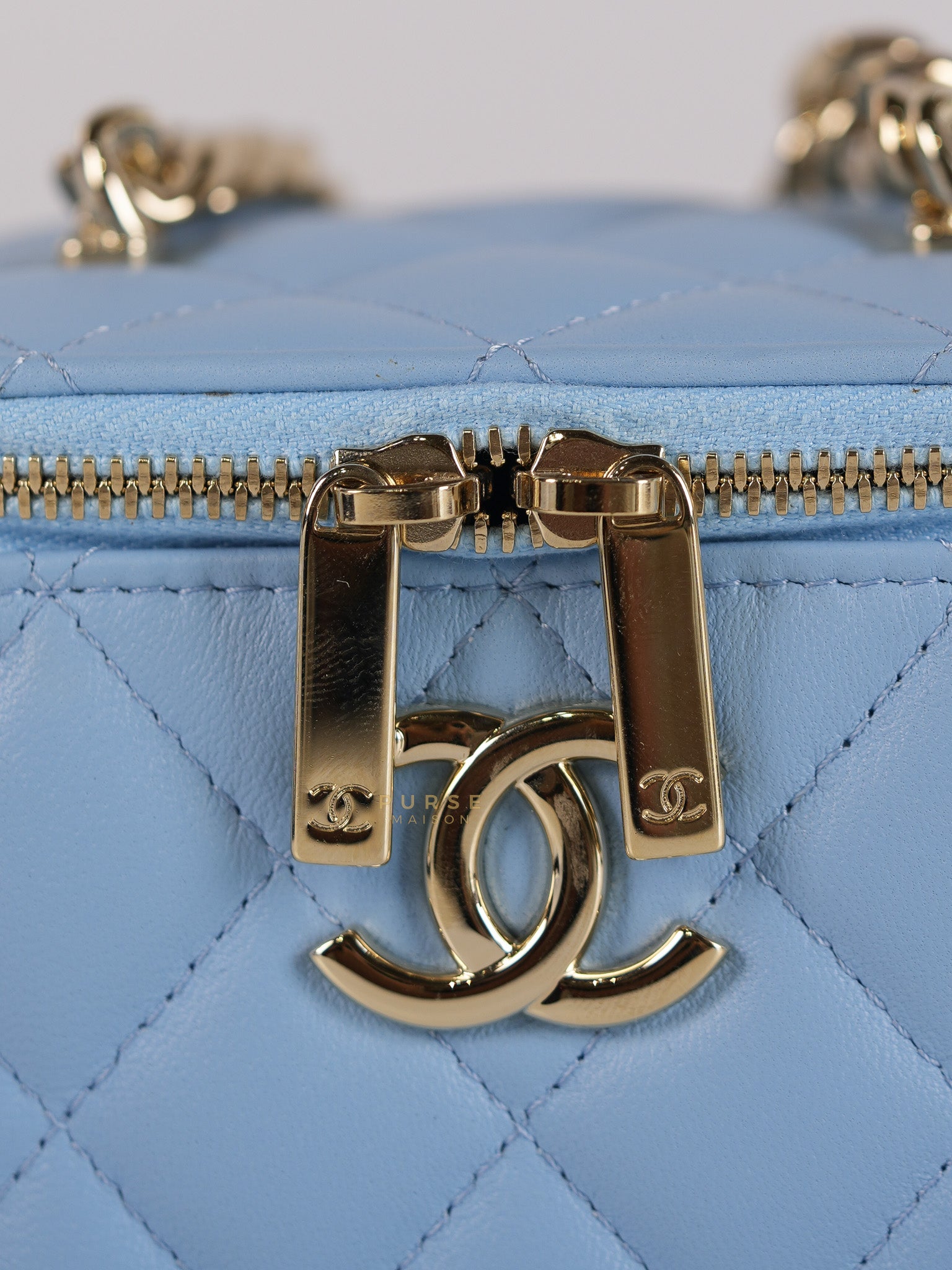 22S Nano Vanity Case in Light Blue Lambskin Leather and Light Gold Hardware Series 32 | Purse Maison Luxury Bags Shop
