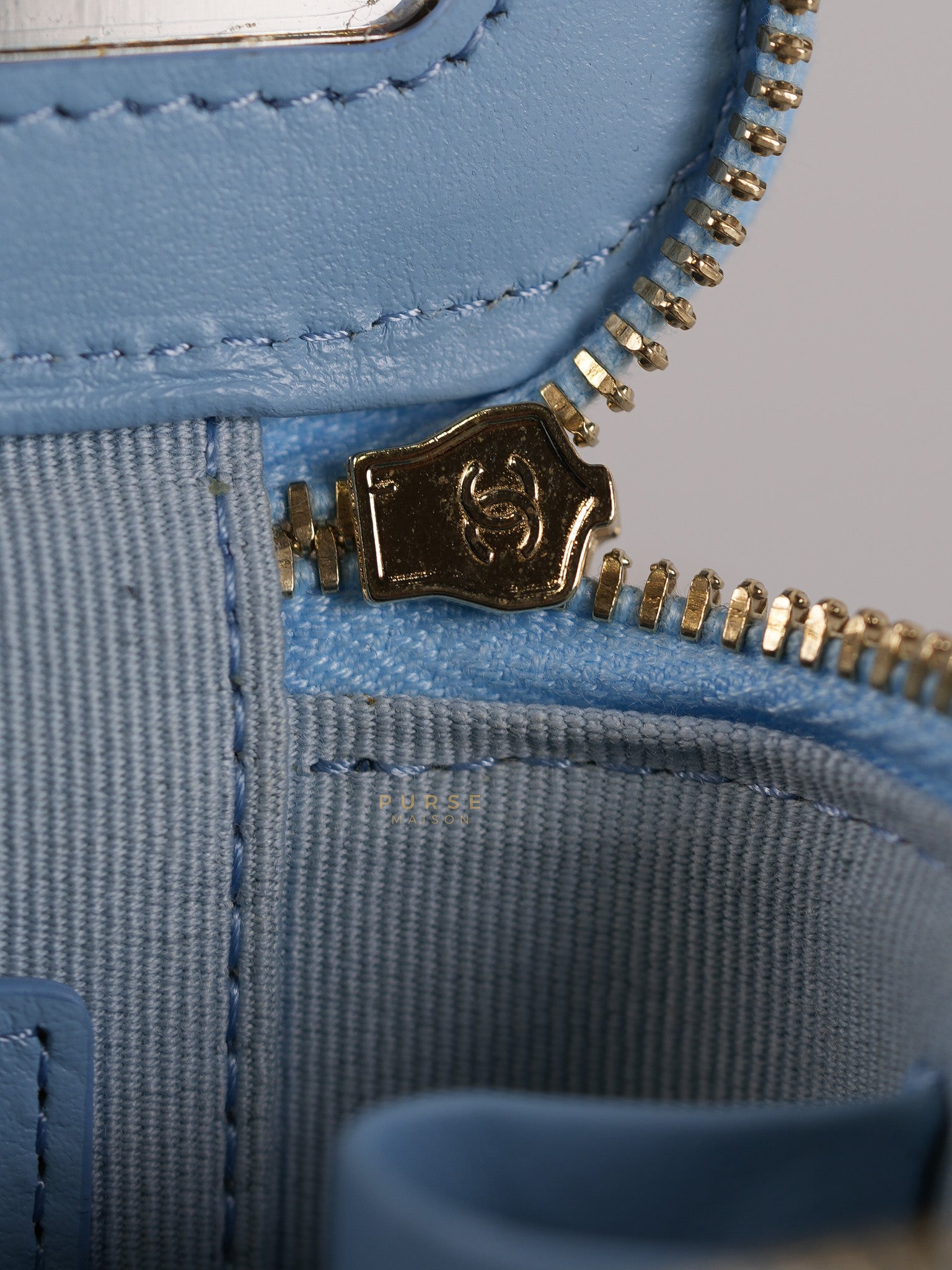 22S Nano Vanity Case in Light Blue Lambskin Leather and Light Gold Hardware Series 32 | Purse Maison Luxury Bags Shop