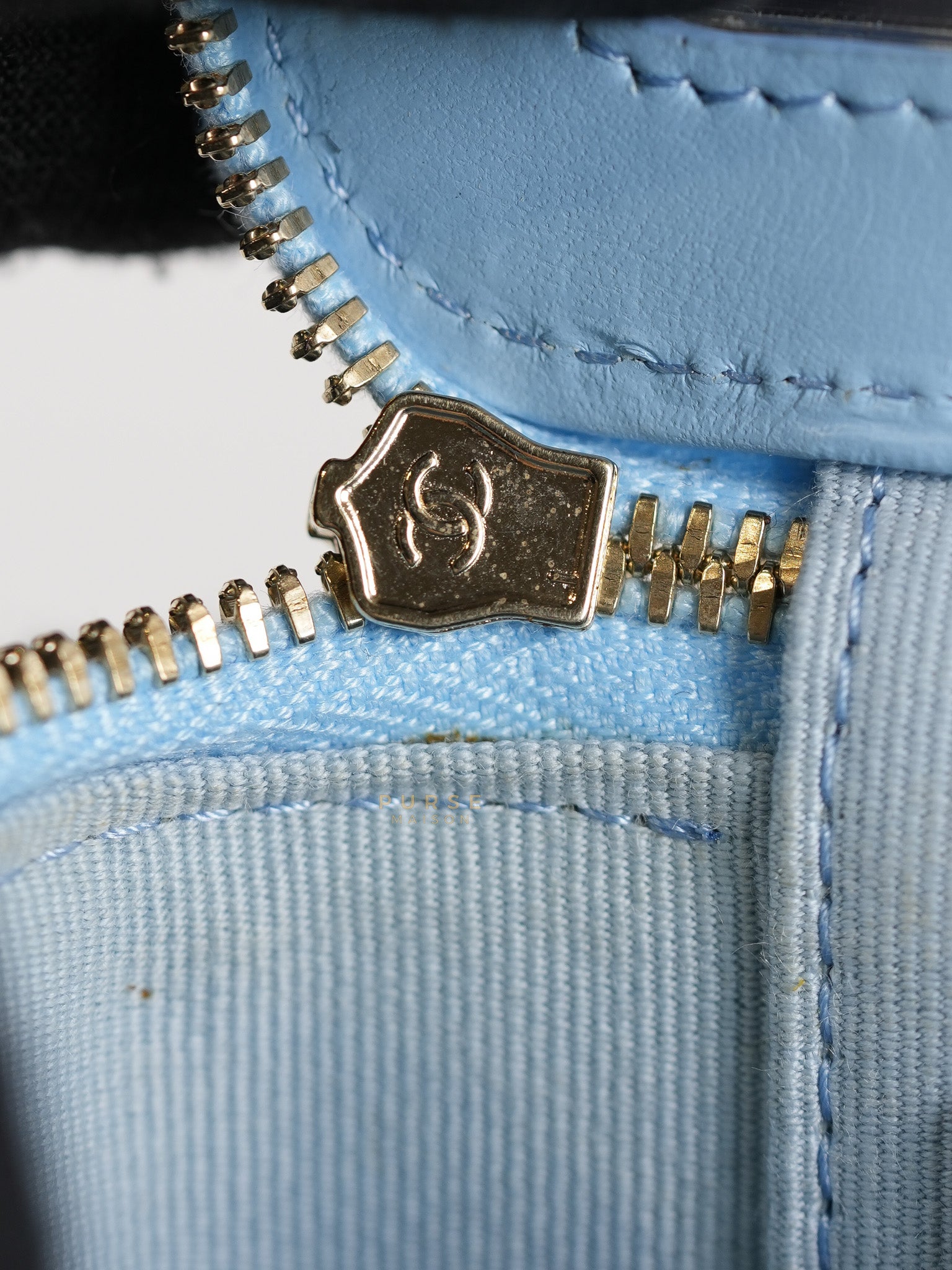 22S Nano Vanity Case in Light Blue Lambskin Leather and Light Gold Hardware Series 32 | Purse Maison Luxury Bags Shop