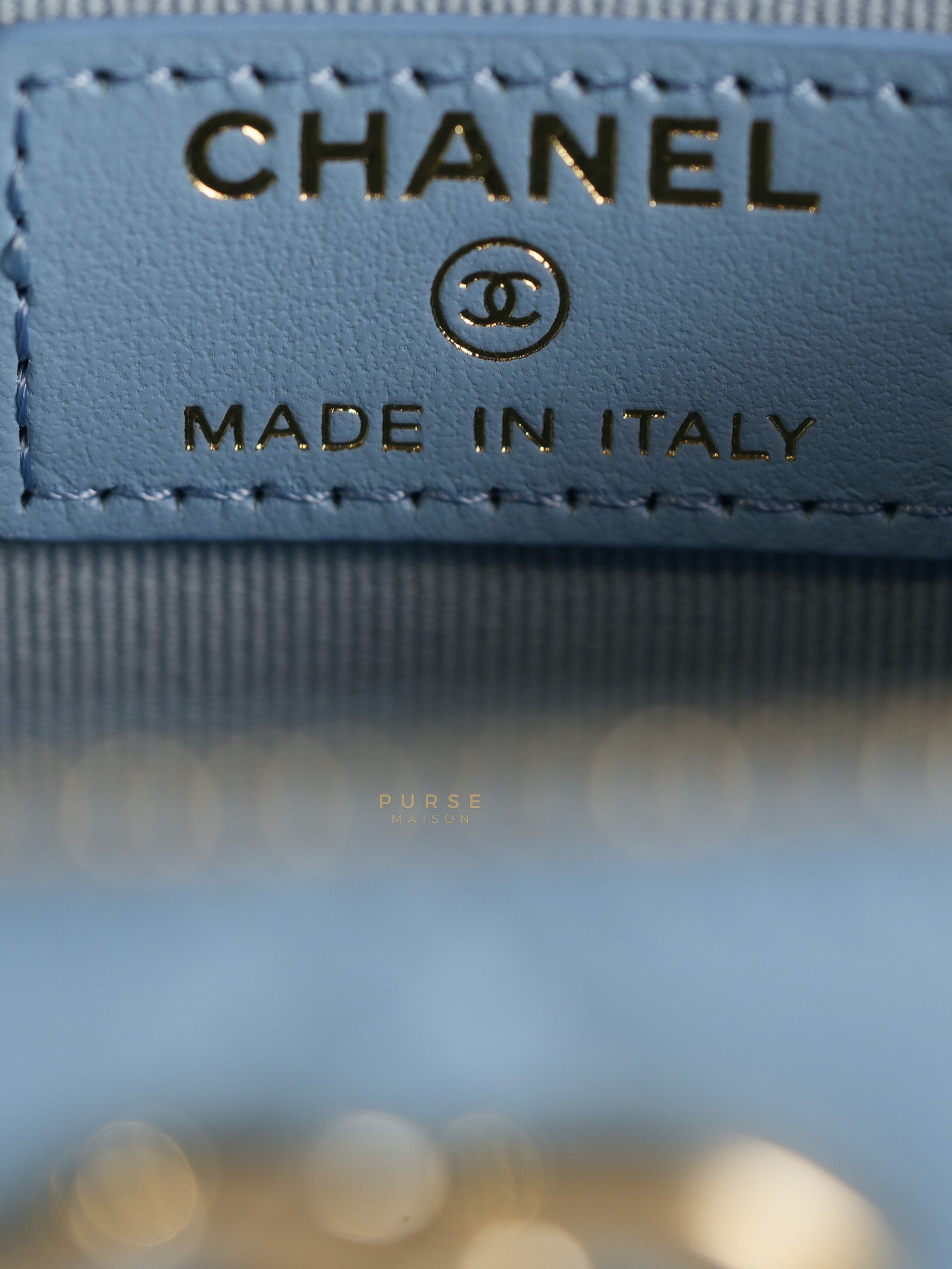 22S Nano Vanity Case in Light Blue Lambskin Leather and Light Gold Hardware Series 32 | Purse Maison Luxury Bags Shop