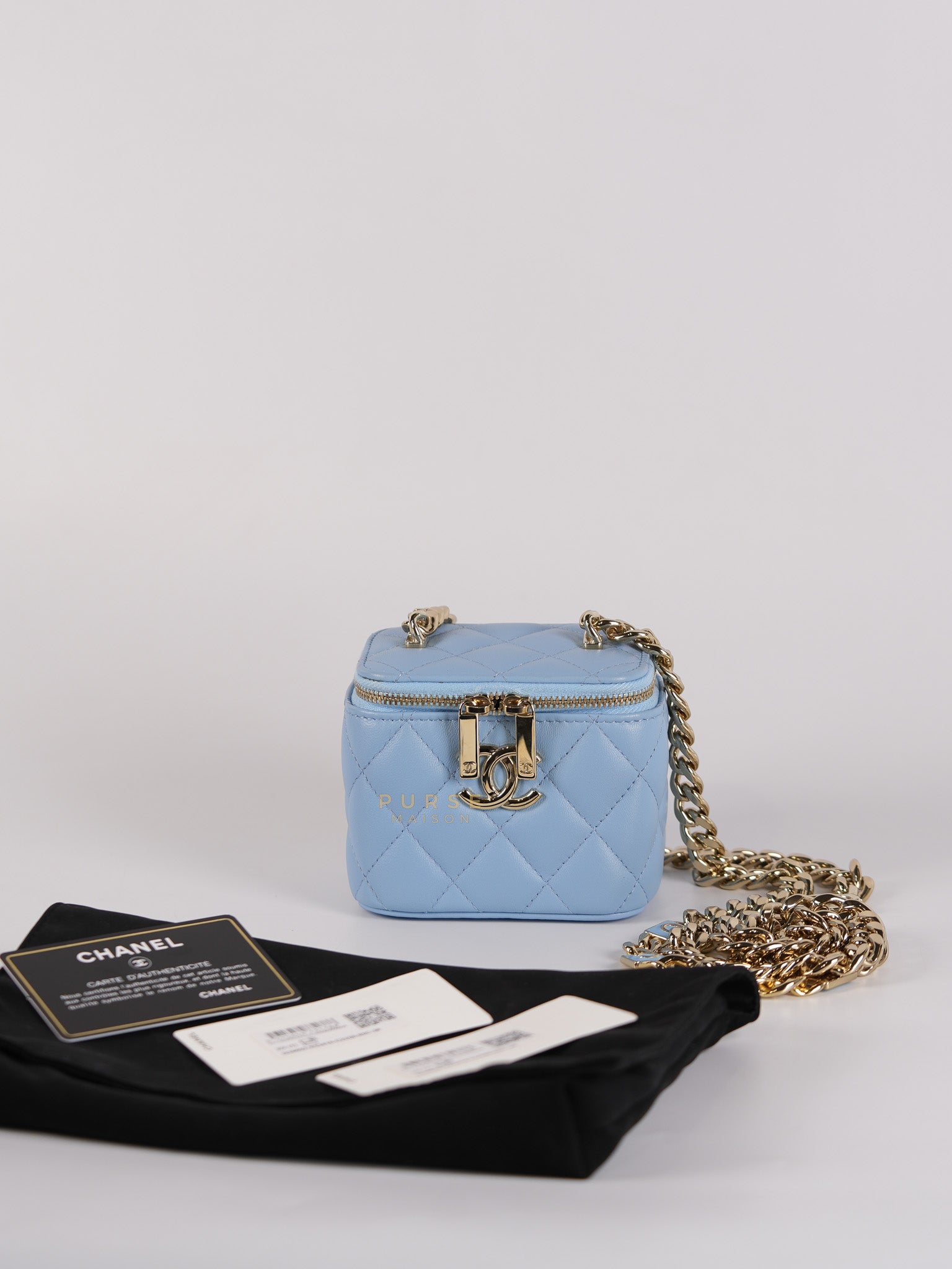 22S Nano Vanity Case in Light Blue Lambskin Leather and Light Gold Hardware Series 32 | Purse Maison Luxury Bags Shop