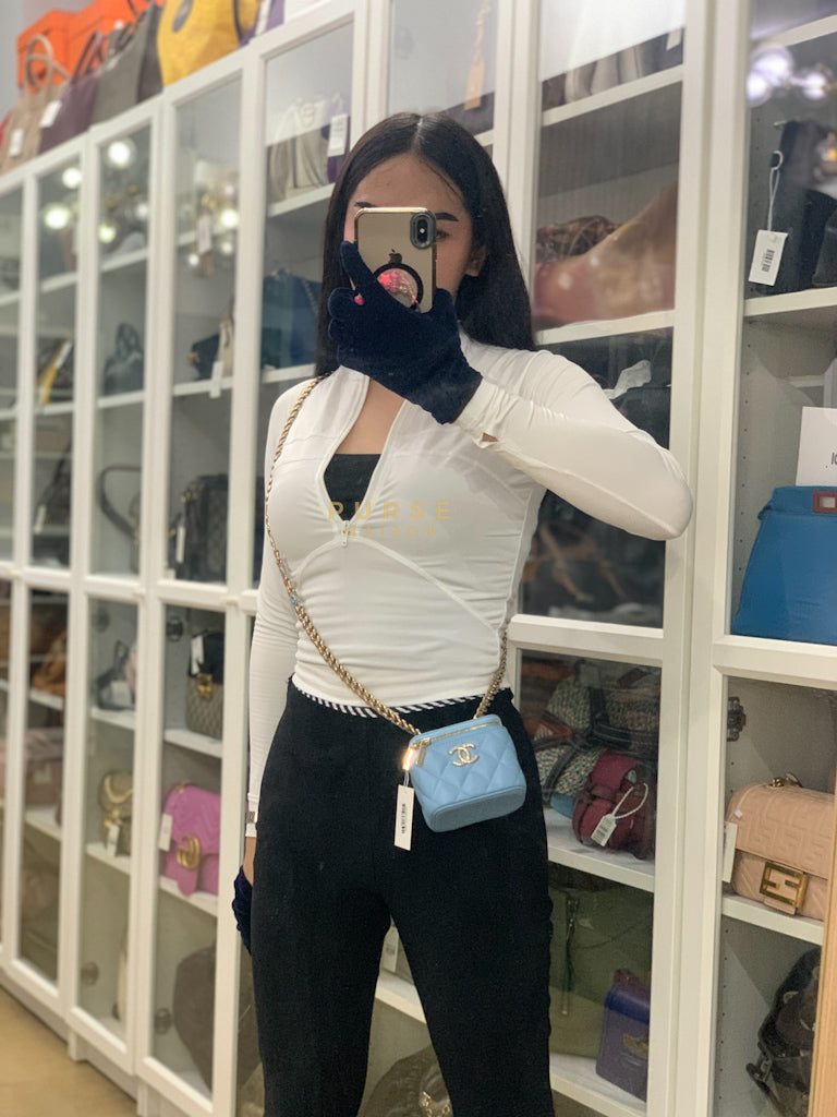 22S Nano Vanity Case in Light Blue Lambskin Leather and Light Gold Hardware Series 32 | Purse Maison Luxury Bags Shop