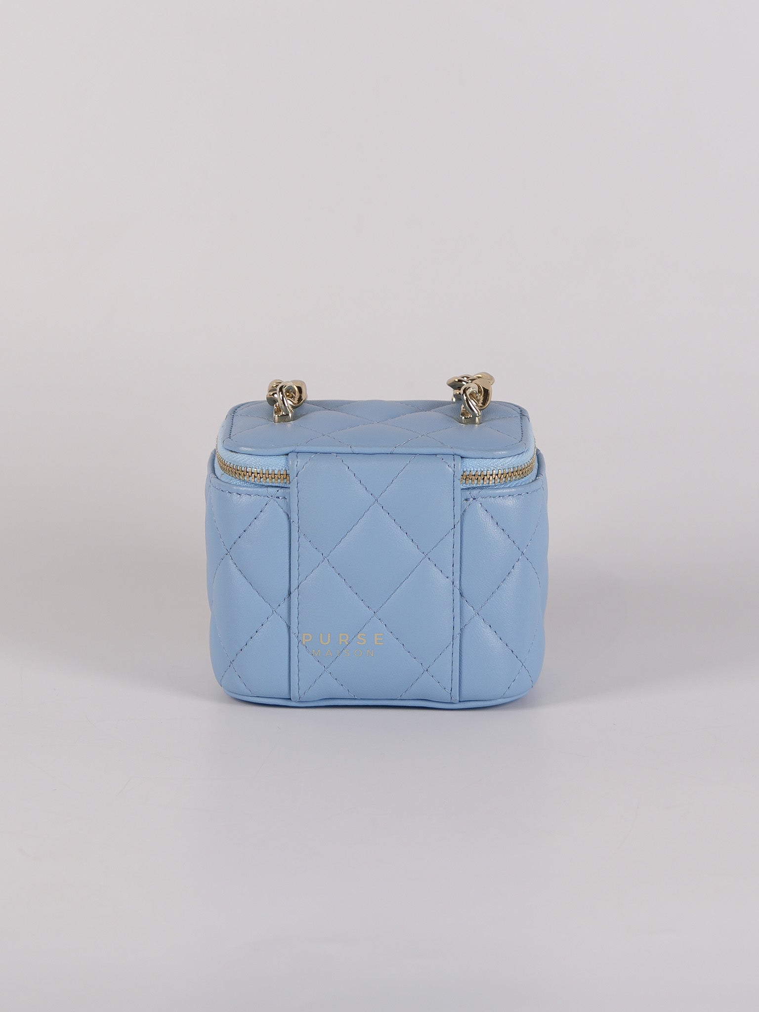 22S Nano Vanity Case in Light Blue Lambskin Leather and Light Gold Hardware Series 32 | Purse Maison Luxury Bags Shop