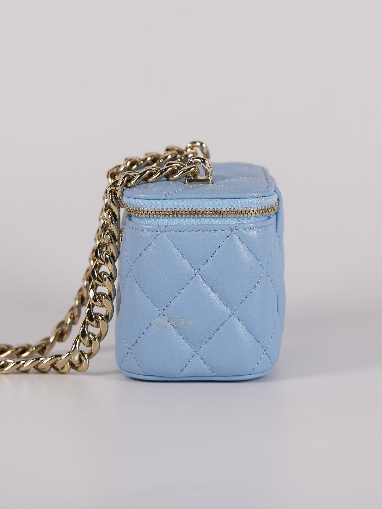22S Nano Vanity Case in Light Blue Lambskin Leather and Light Gold Hardware Series 32 | Purse Maison Luxury Bags Shop