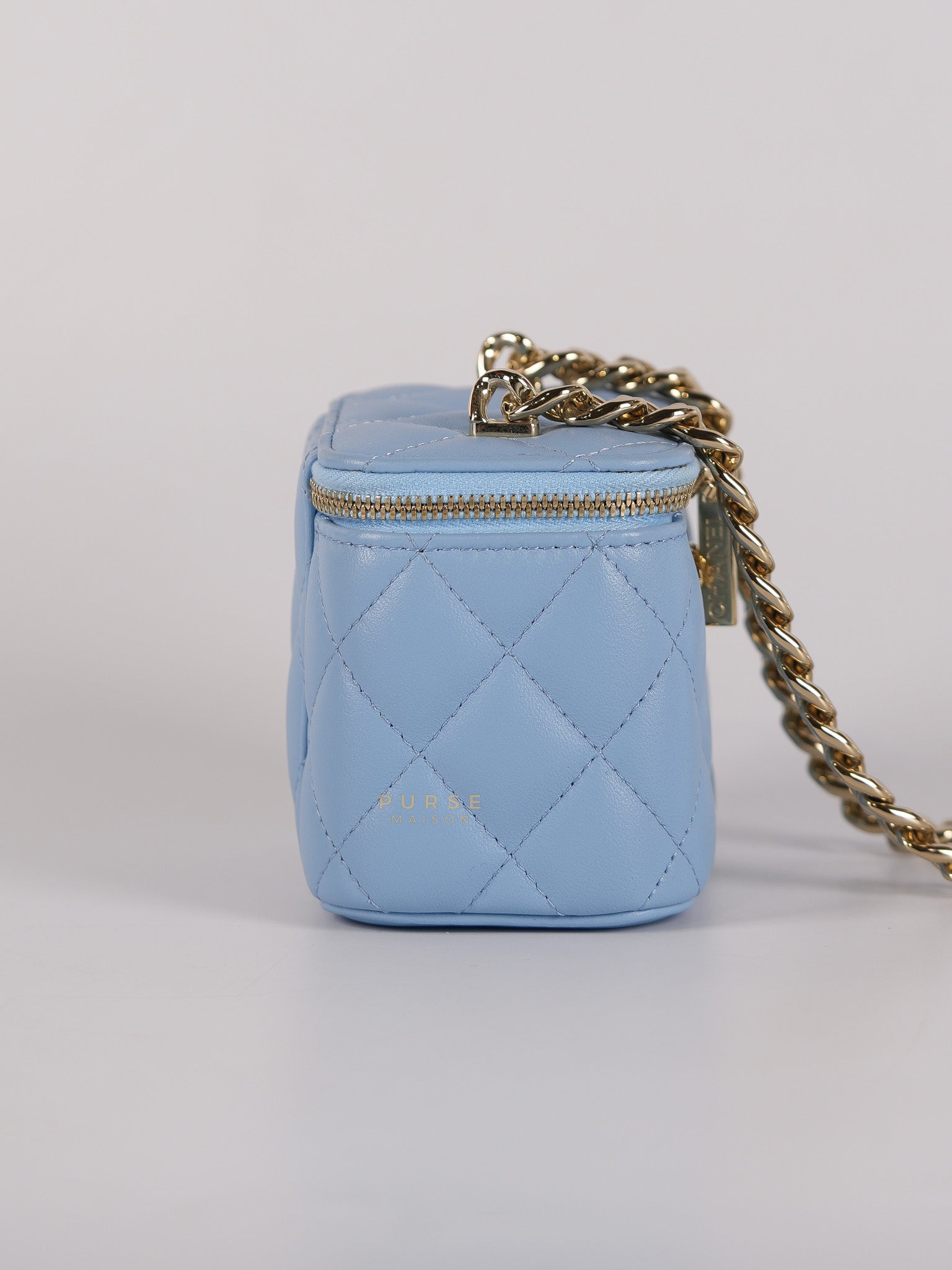 22S Nano Vanity Case in Light Blue Lambskin Leather and Light Gold Hardware Series 32 | Purse Maison Luxury Bags Shop