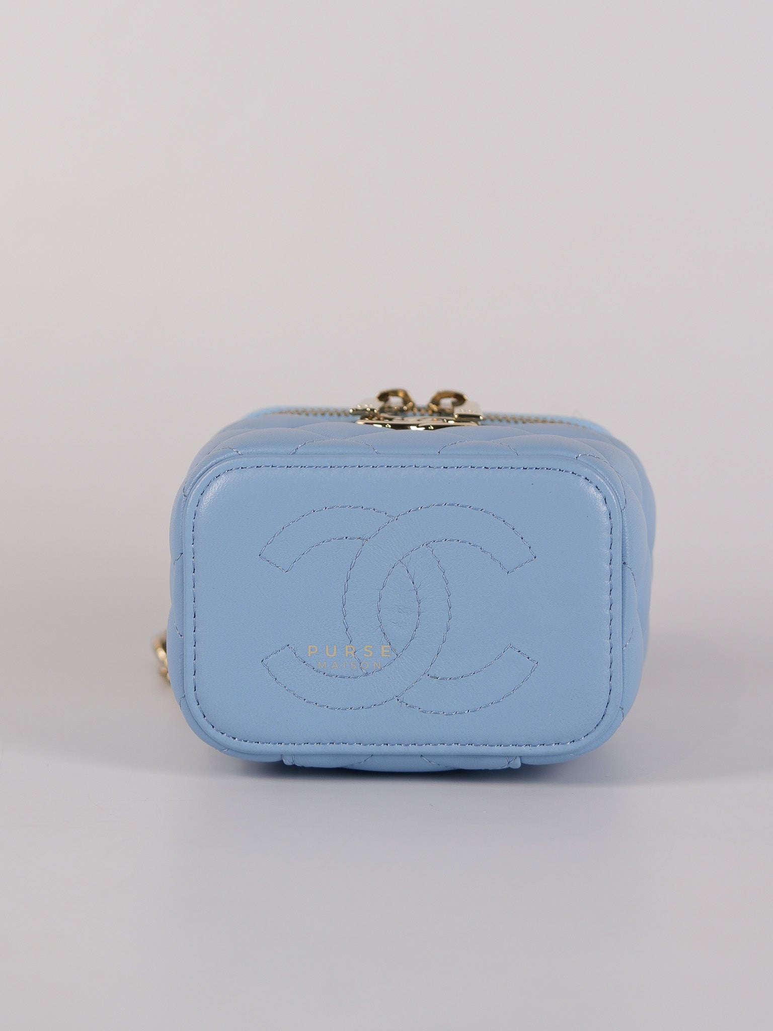 22S Nano Vanity Case in Light Blue Lambskin Leather and Light Gold Hardware Series 32 | Purse Maison Luxury Bags Shop