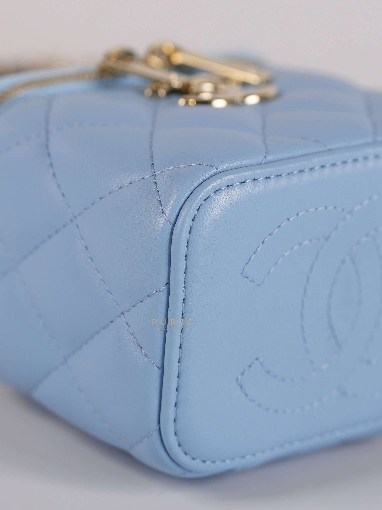 22S Nano Vanity Case in Light Blue Lambskin Leather and Light Gold Hardware Series 32 | Purse Maison Luxury Bags Shop