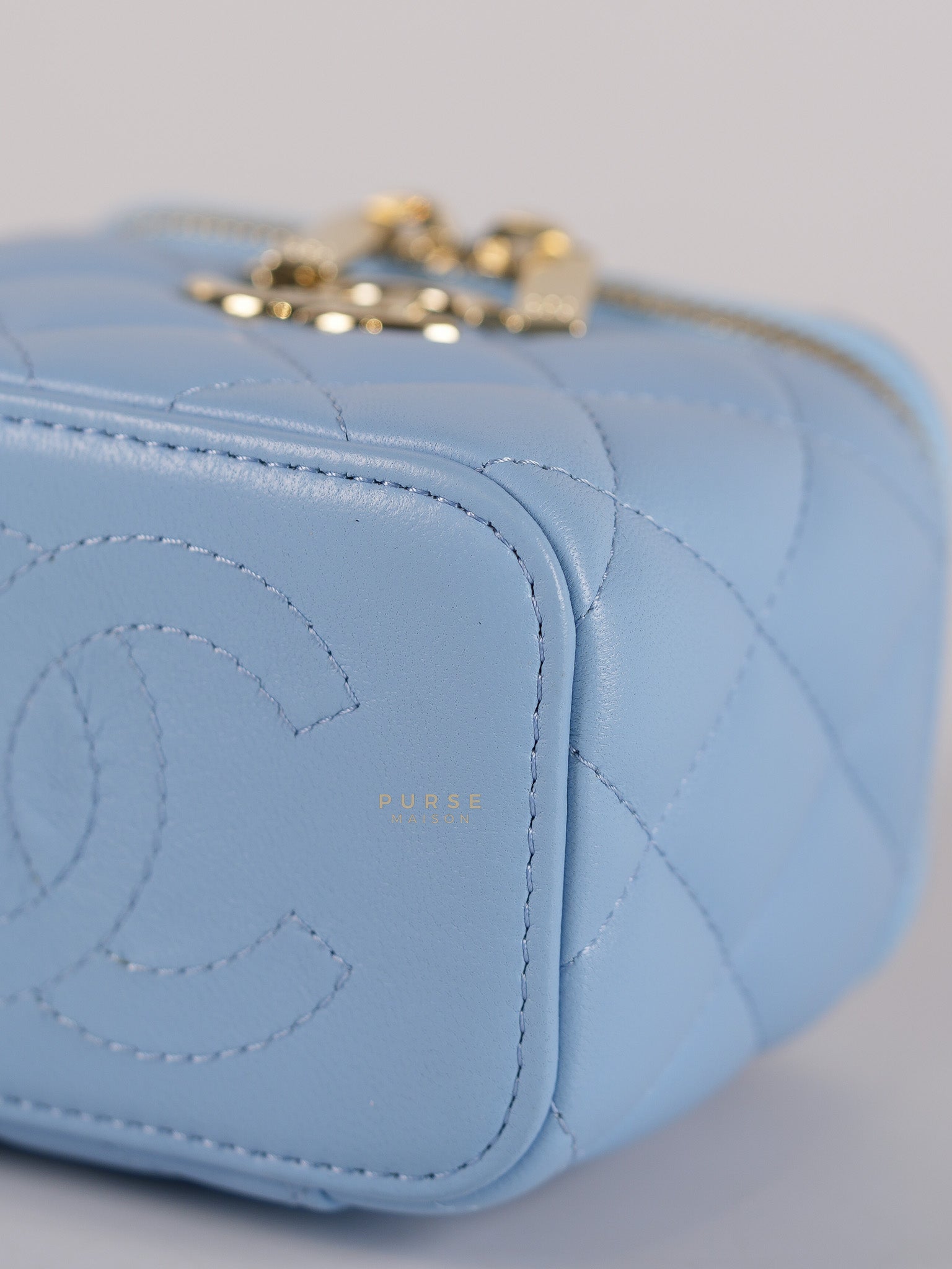 22S Nano Vanity Case in Light Blue Lambskin Leather and Light Gold Hardware Series 32 | Purse Maison Luxury Bags Shop