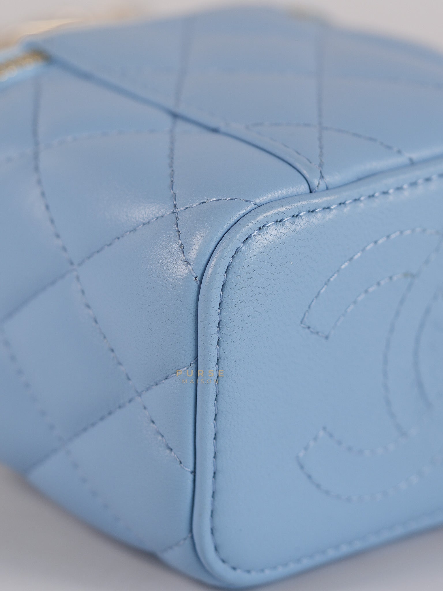 22S Nano Vanity Case in Light Blue Lambskin Leather and Light Gold Hardware Series 32 | Purse Maison Luxury Bags Shop