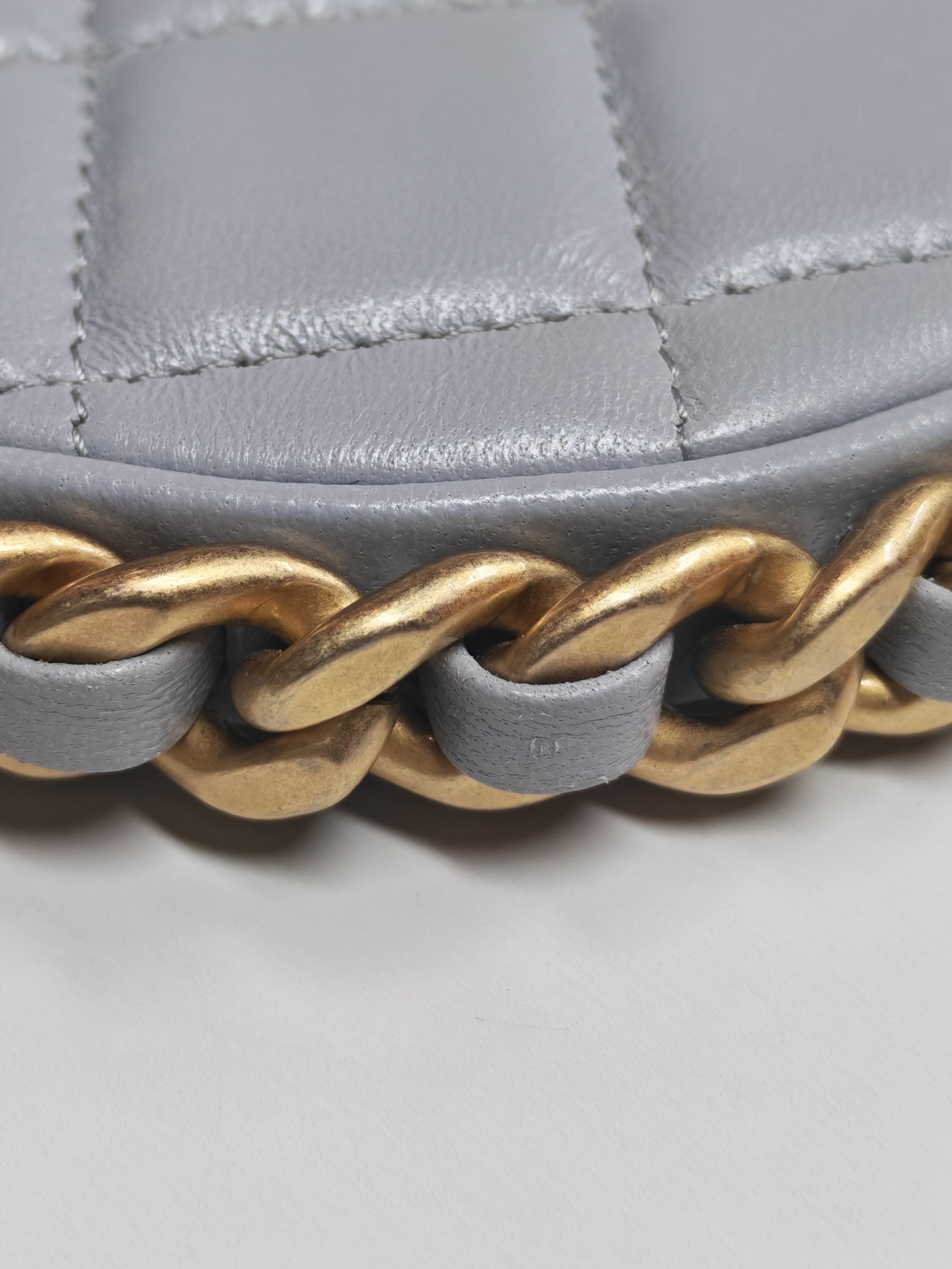 23B Hobo Bag Chain Edging in Gray Quilted Lambskin Leather and Aged Gold Hardware (Microchip) | Purse Maison Luxury Bags Shop