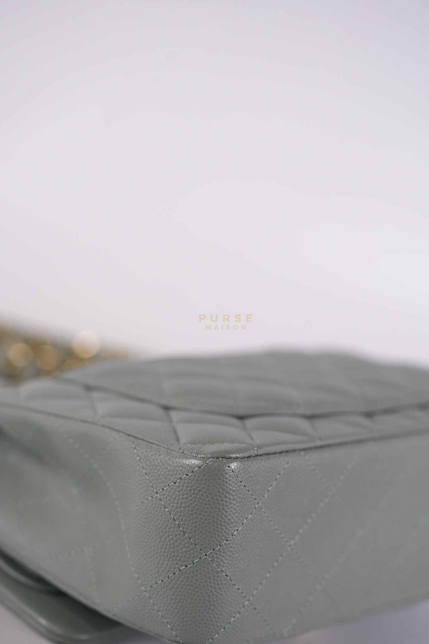 23C Classic Double Flap Small in Grey Quilted Caviar Leather and Light Gold Hardware (Microchip) | Purse Maison Luxury Bags Shop