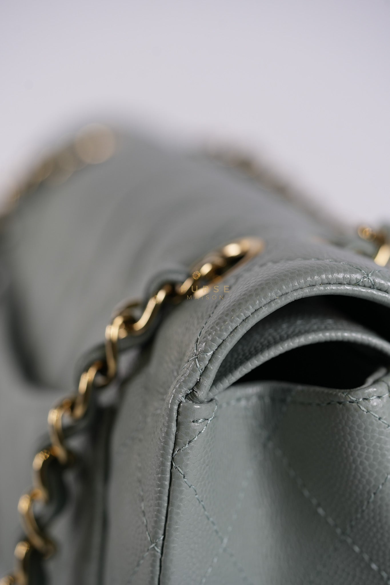 23C Classic Double Flap Small in Grey Quilted Caviar Leather and Light Gold Hardware (Microchip) | Purse Maison Luxury Bags Shop