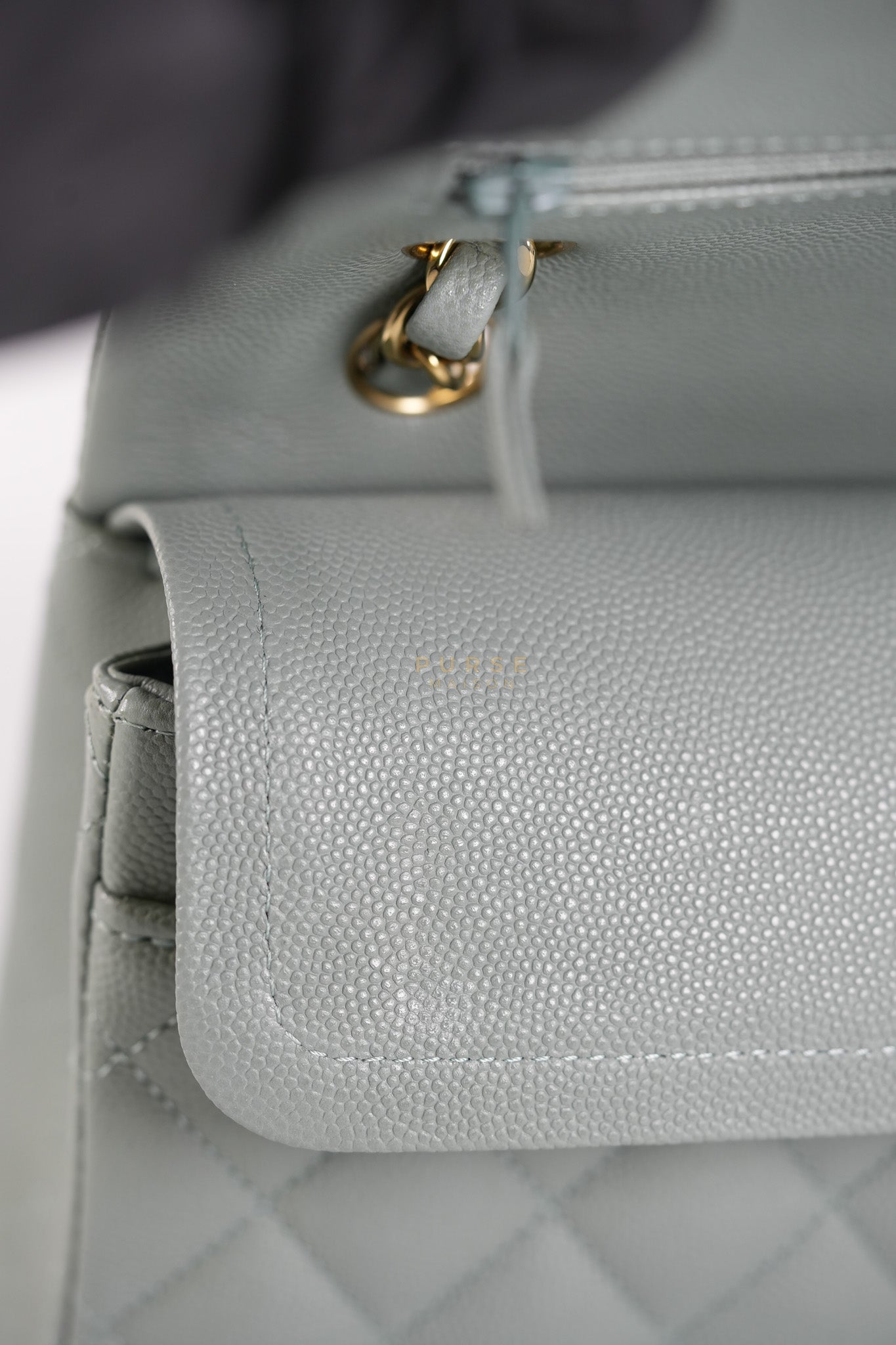 23C Classic Double Flap Small in Grey Quilted Caviar Leather and Light Gold Hardware (Microchip) | Purse Maison Luxury Bags Shop