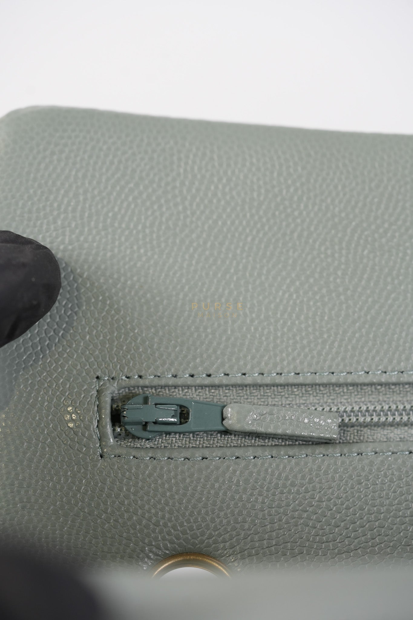 23C Classic Double Flap Small in Grey Quilted Caviar Leather and Light Gold Hardware (Microchip) | Purse Maison Luxury Bags Shop