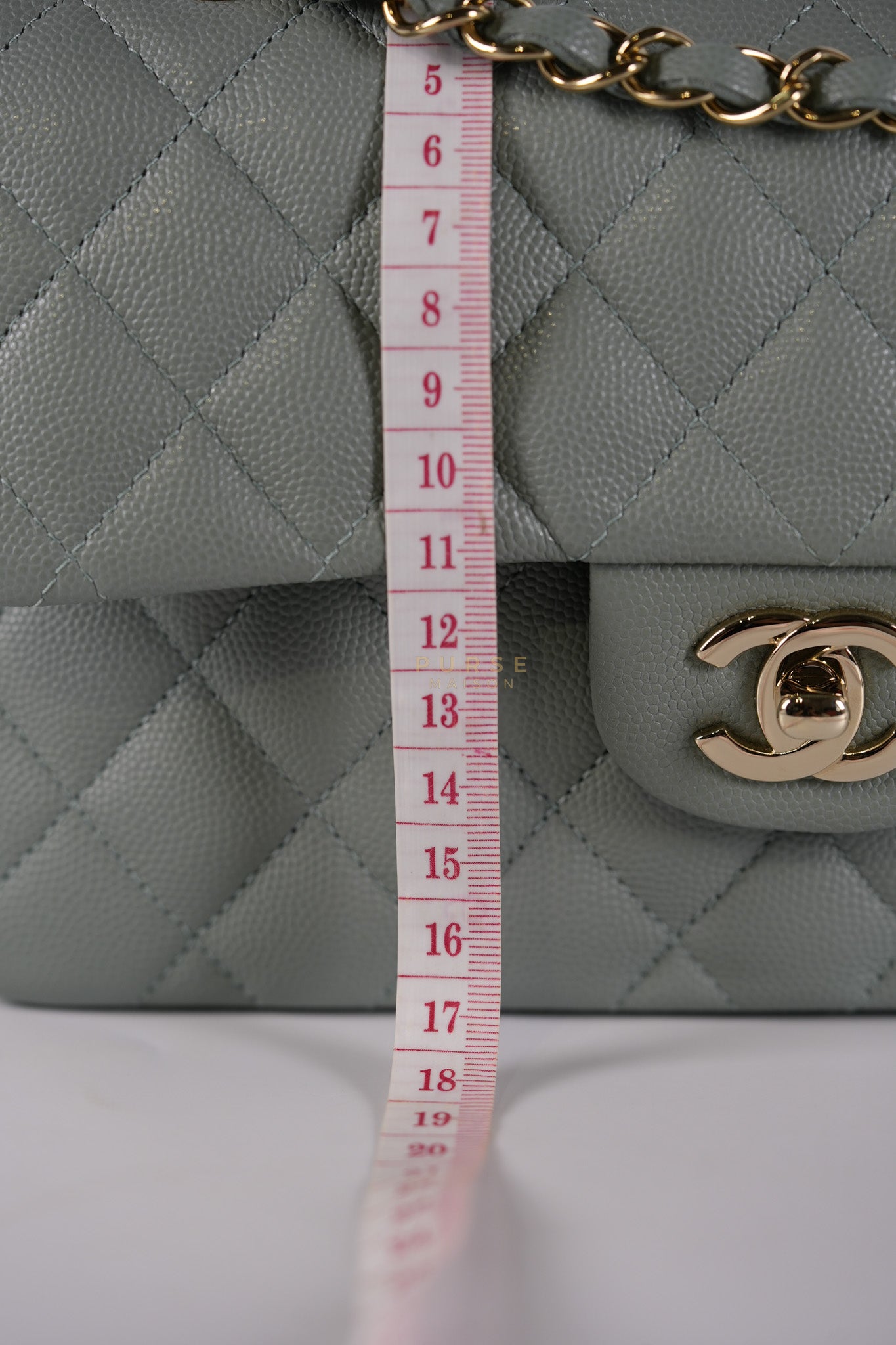 23C Classic Double Flap Small in Grey Quilted Caviar Leather and Light Gold Hardware (Microchip) | Purse Maison Luxury Bags Shop