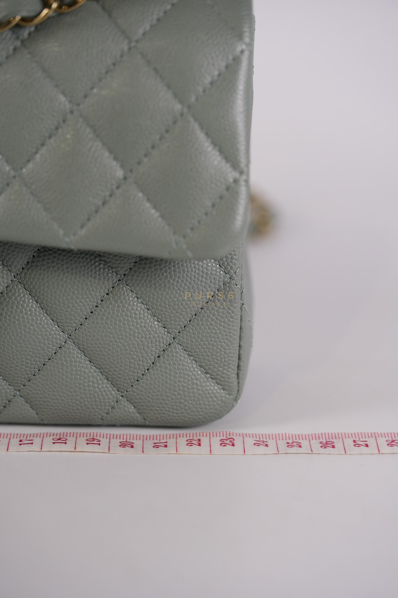 23C Classic Double Flap Small in Grey Quilted Caviar Leather and Light Gold Hardware (Microchip) | Purse Maison Luxury Bags Shop