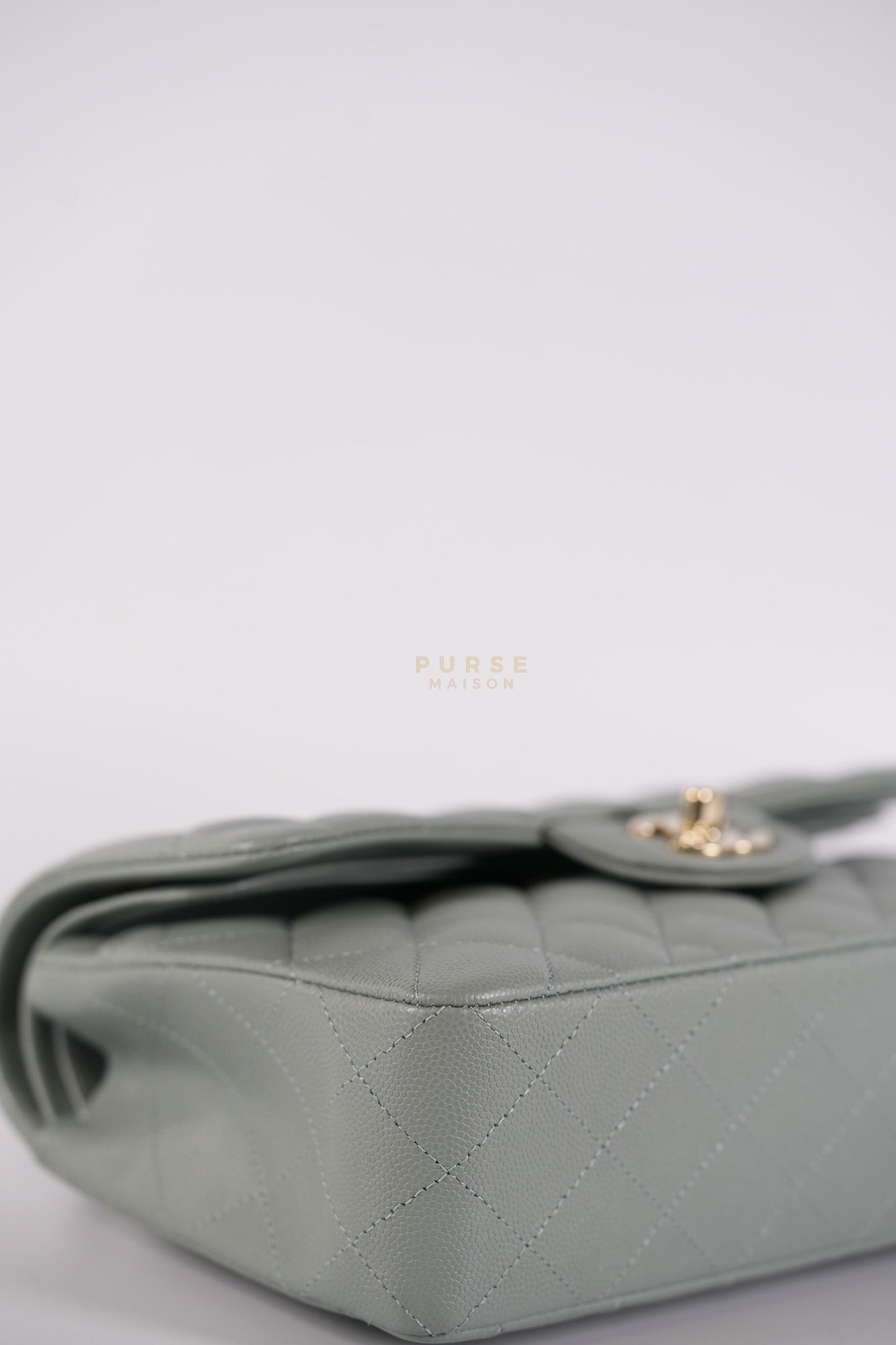 23C Classic Double Flap Small in Grey Quilted Caviar Leather and Light Gold Hardware (Microchip) | Purse Maison Luxury Bags Shop