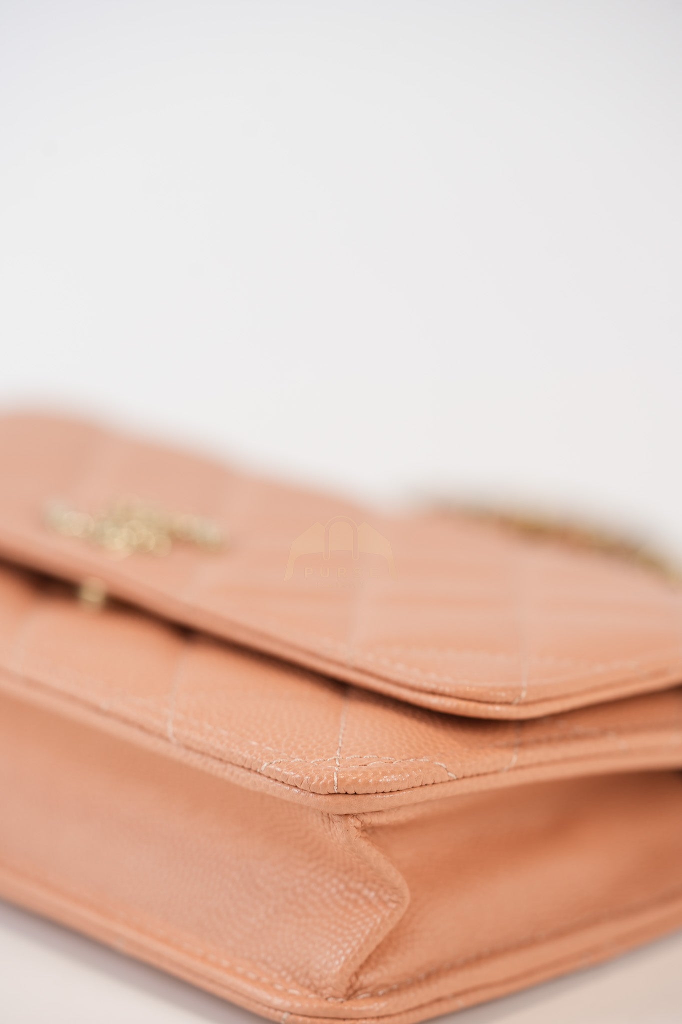 23P Wallet On Chain (WOC) Beige-Peach in Quilted Caviar Light Gold Hardware (Microchip) | Purse Maison Luxury Bags Shop