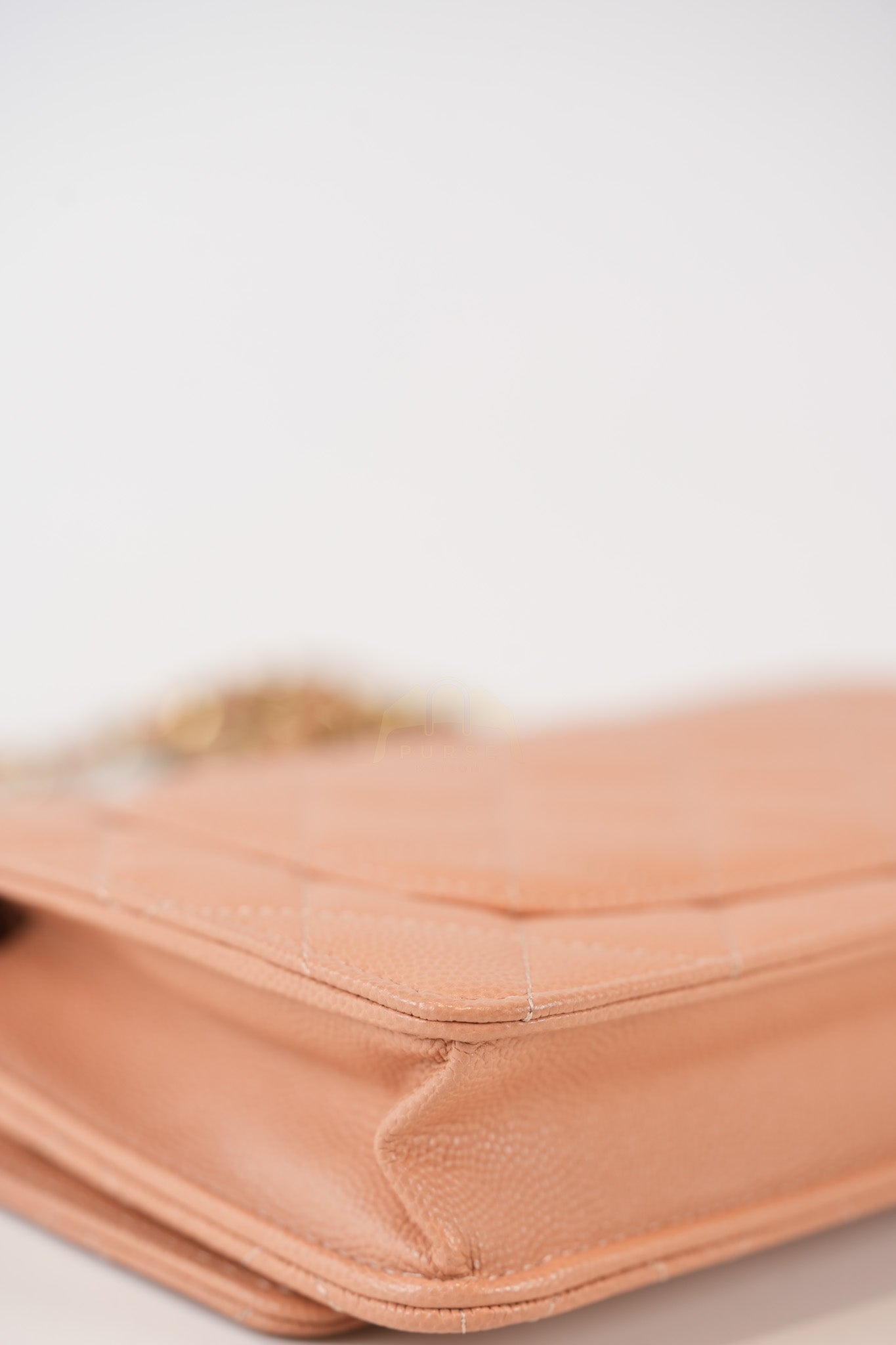 23P Wallet On Chain (WOC) Beige-Peach in Quilted Caviar Light Gold Hardware (Microchip) | Purse Maison Luxury Bags Shop